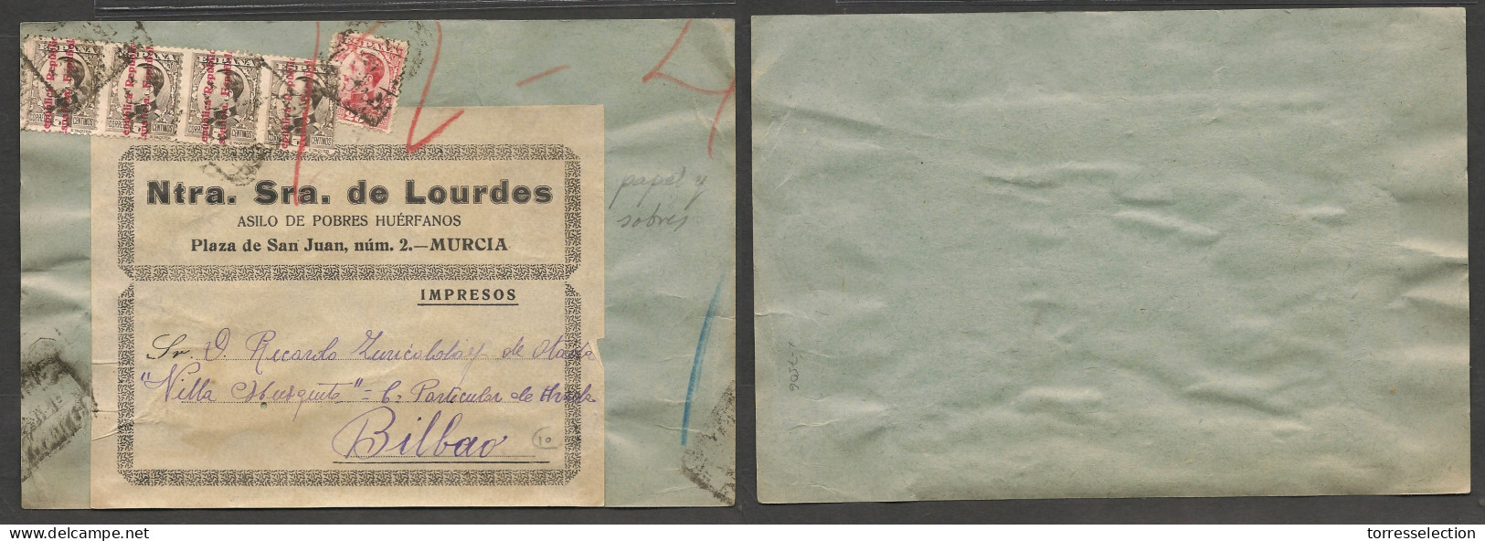 SPAIN - ESPAÑA. España Cover 1932 Murcia A Bilbao Frente De Paquete Certificado Franqueo Multiple Asilo Pobres Huerfanos - Sonstige & Ohne Zuordnung