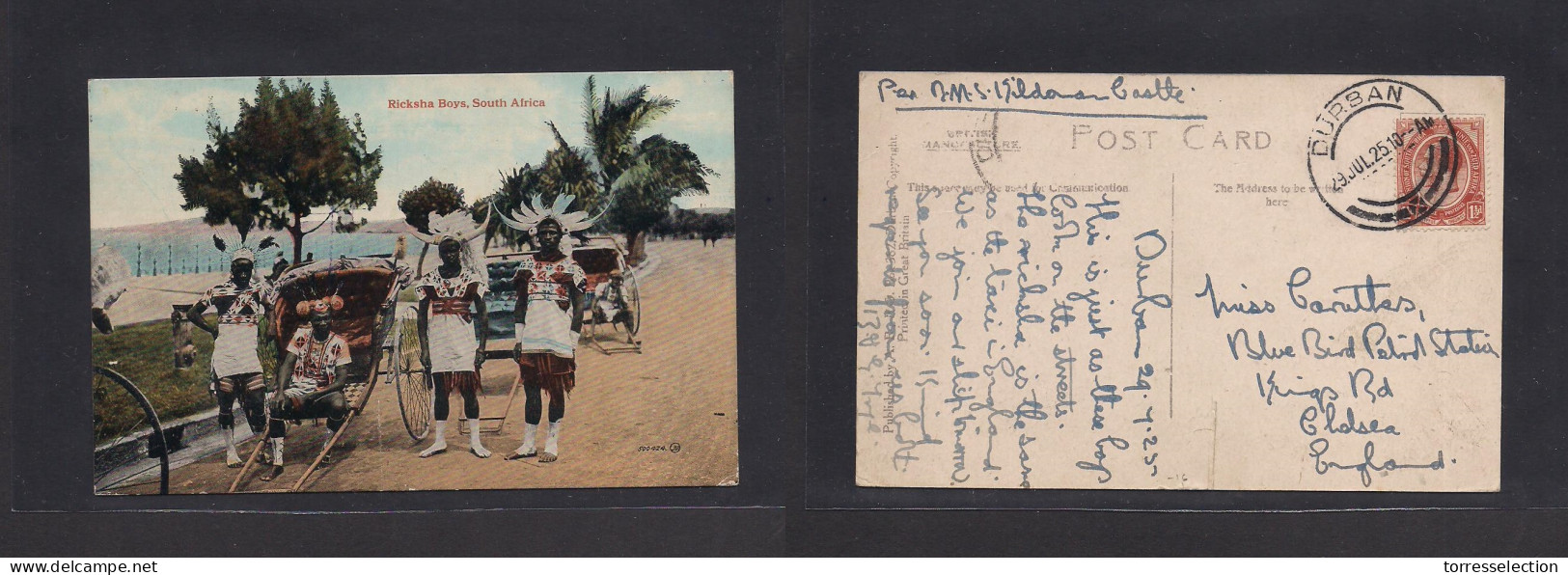 SOUTH AFRICA. 1925 (29 July) Durban - Chelsea, UK. Fkd View Ppc. Riskstra Boys. XSALE. - Autres & Non Classés