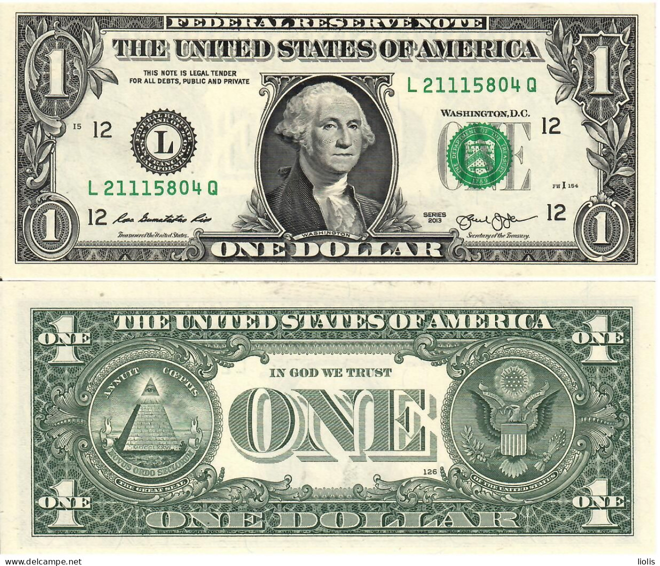 USA 1 Dollars  L  2013  UNC - Biljetten Van De  Federal Reserve (1928-...)