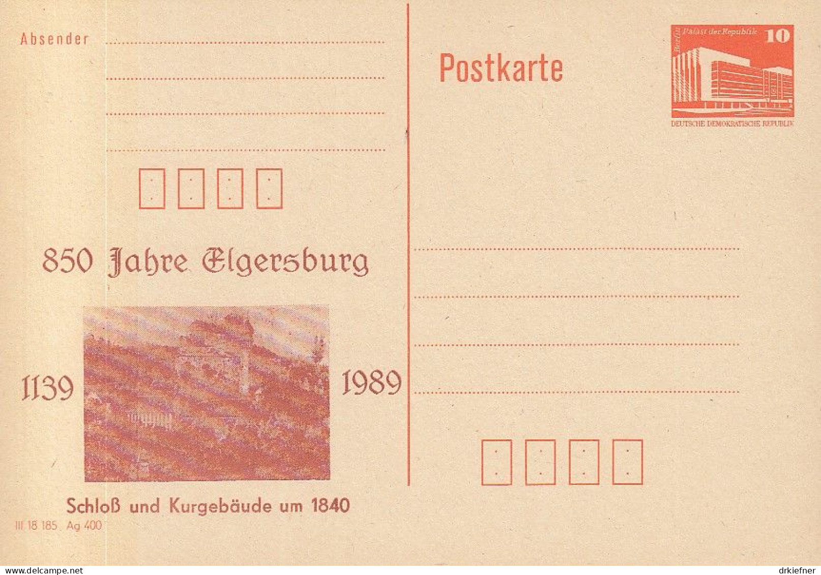 DDR PP 19 II, Ungebraucht, 850 Jahre Elgersburg, 1989 - Privatpostkarten - Ungebraucht