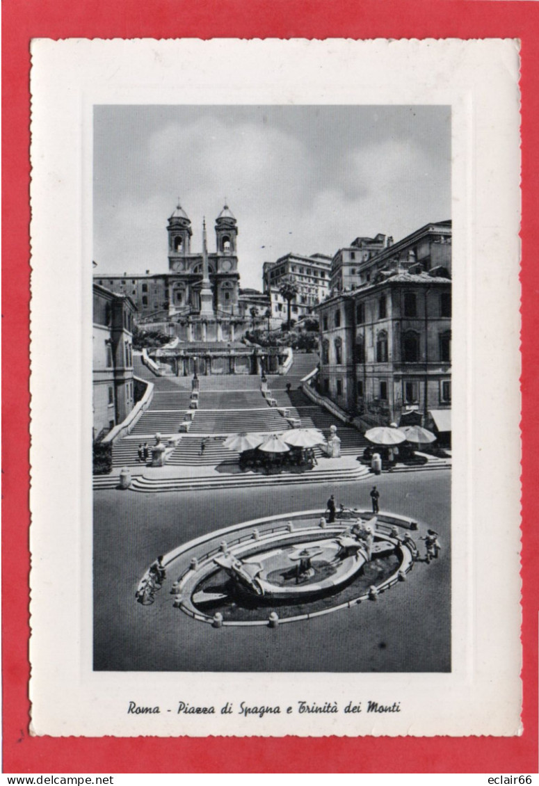 ROMA PIAZZA DI SPAGNA E TRINITA' DEI MONTI ( VIAGGIATA) CPSM  Animation Année 1967  IMPECCABLE - Eglises