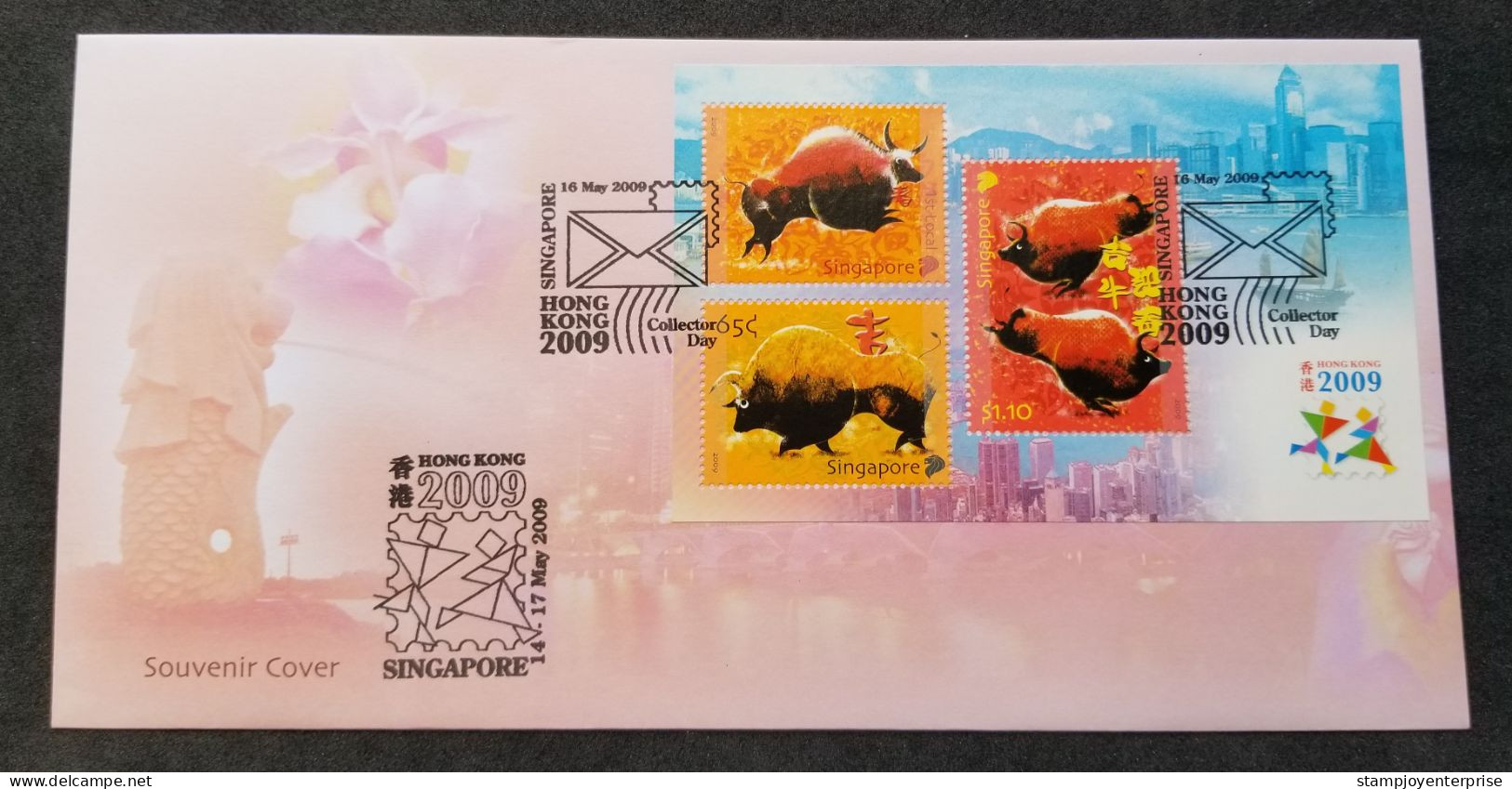 Singapore Year Of The Ox 2009 Lunar Chinese Zodiac (FDC *Hong Kong O/P - Singapur (1959-...)