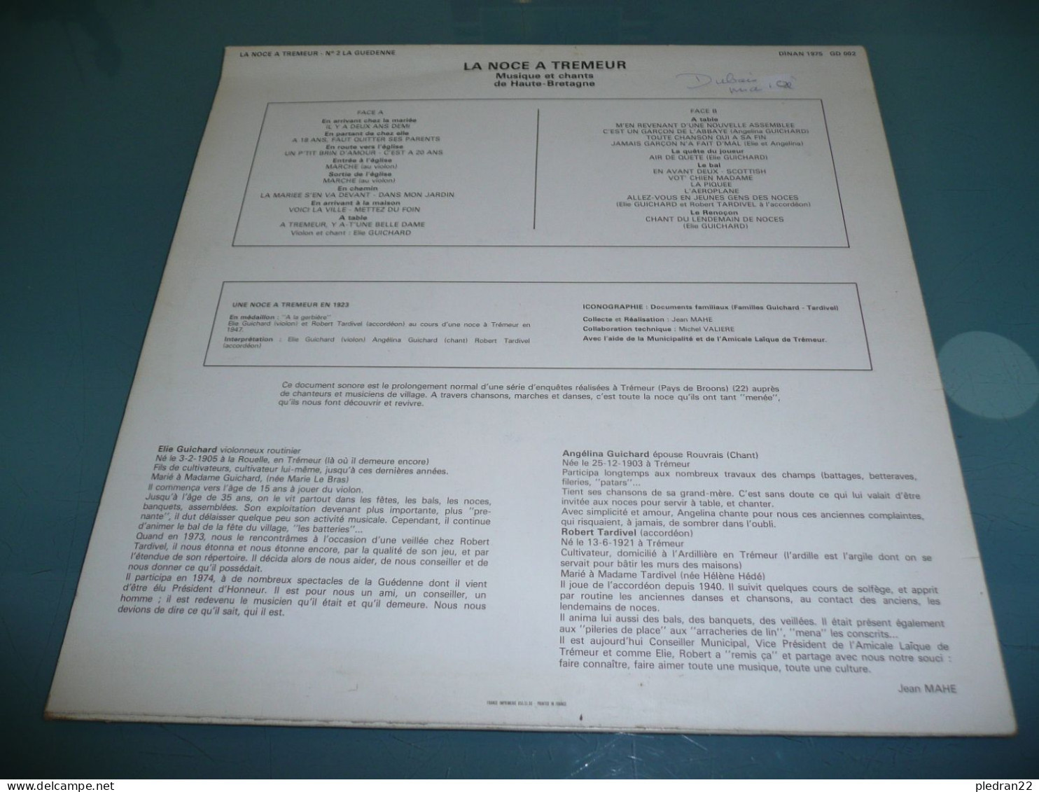 DISQUE LP LA NOCE A TREMEUR PAYS DE BROONS MUSIQUE ET CHANTS DE HAUTE BRETAGNE PAYS GALLO N° 2 LA GUEDENNE 1975 - World Music