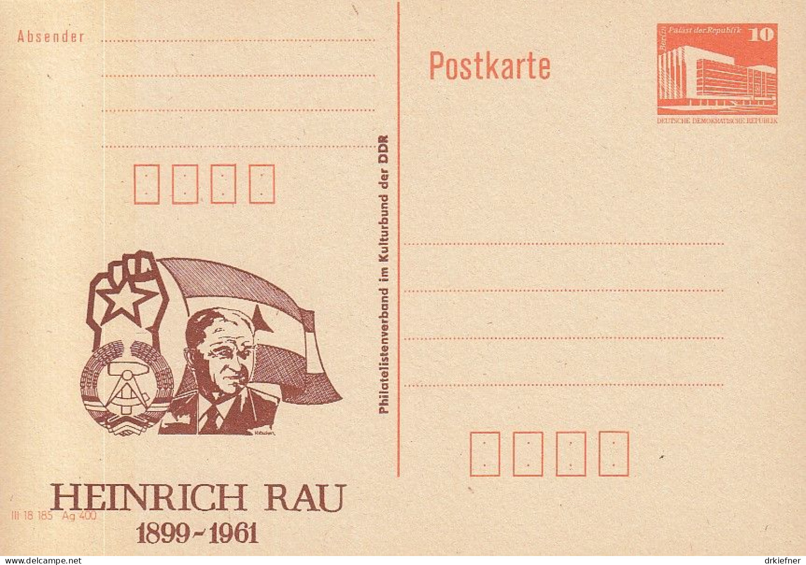 DDR PP 19 II, Ungebraucht, Heinrich Rau, 1989 - Privatpostkarten - Ungebraucht