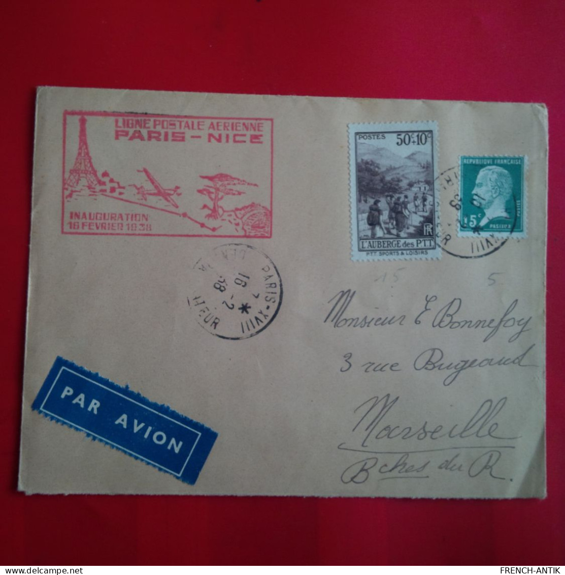 LETTRE PARIS NICE LIGNE POSTALE AERIENNE POUR MARSEILLE - Lettres & Documents