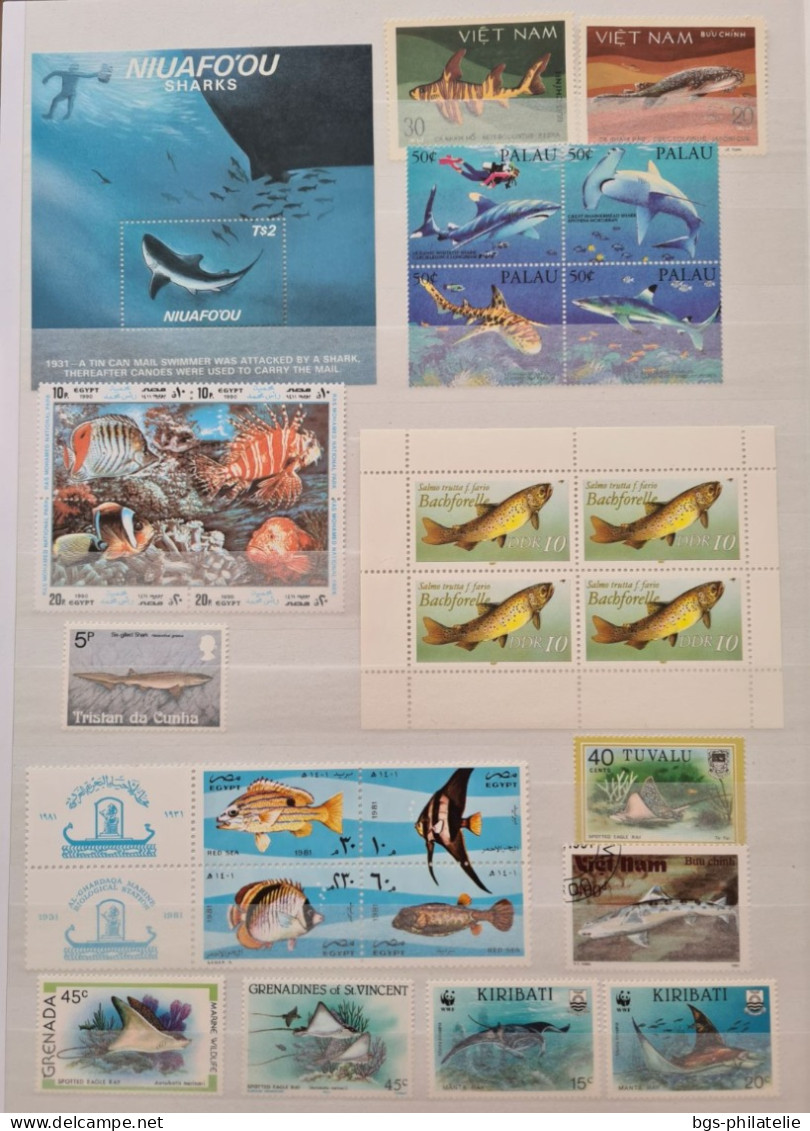 Collection de timbres sur le thème des Poissons.