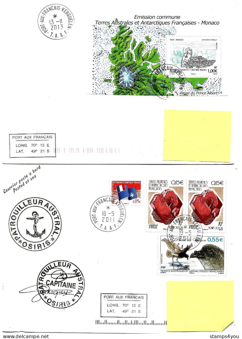 PO - 80 - 4 Enveloppes Kerguelen - Cachets Illustrés Et Signatures - Lettres & Documents
