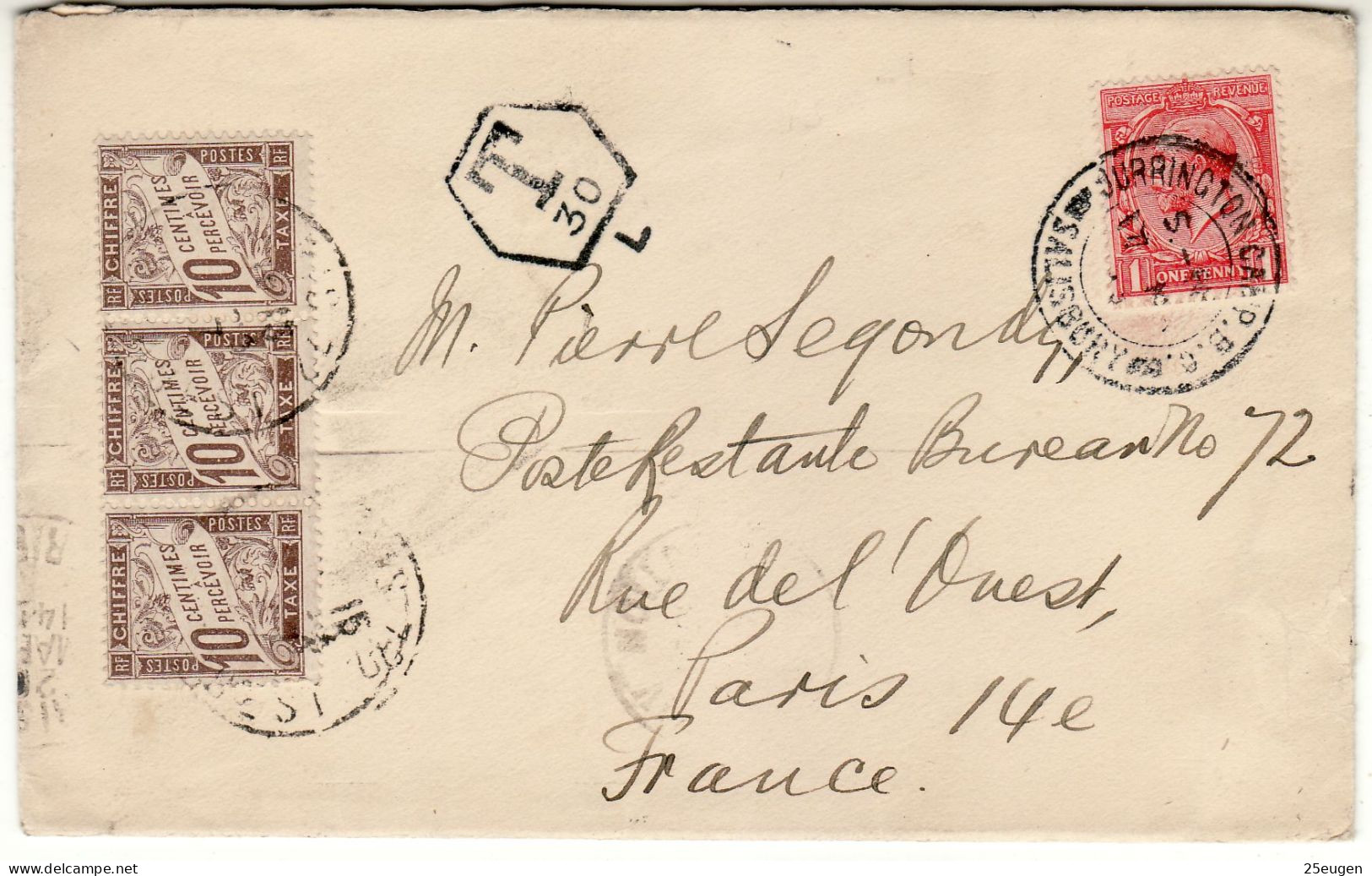 GREAT BRITAIN 1917 LETTER WITH FRENCH SURCHARGE SENT TO PARIS - Briefe U. Dokumente