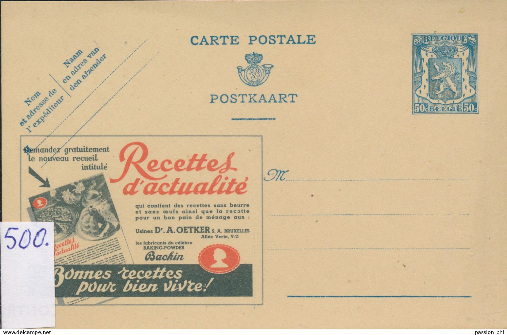 BELGIUM PPS 50C BLUE "SCEAU D'ETAT" SBEP PUBLIBEL 500 UNUSED - Publibels