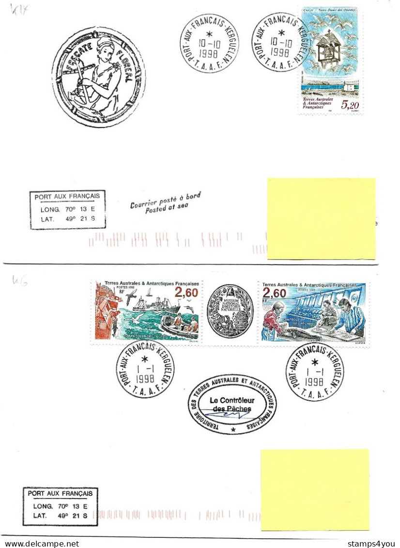 PO - 81 - 4 Enveloppes Kerguelen - Cachets Illustrés Et Signatures - Storia Postale