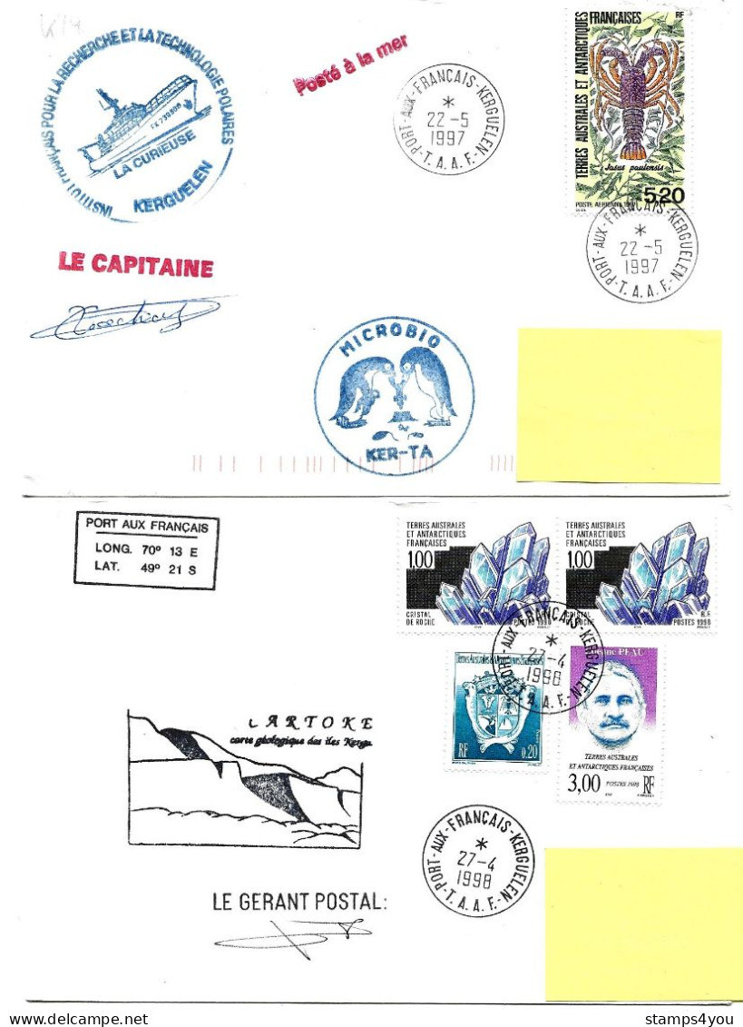 PO - 81 - 4 Enveloppes Kerguelen - Cachets Illustrés Et Signatures - Brieven En Documenten