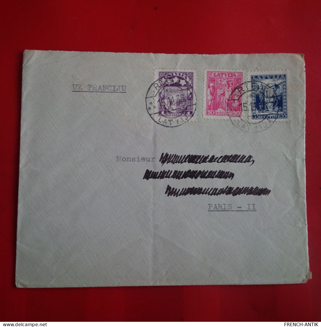 LETTRE LETTONIE RIGA POUR PARIS VIGNETTE VERSO - Lettland