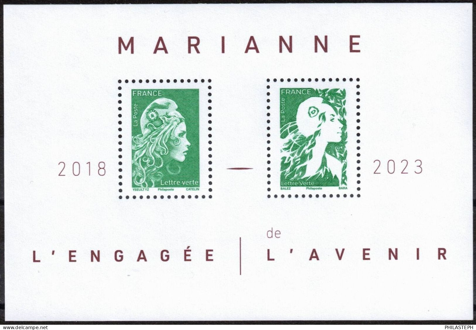 FRANCE 2024 -  Bloc Feuillet  LETTRE VERTE - MARIANNE L'ENGAGEE 2018 / MARIANNE DE L'AVENIR 2023 - BLOC YT 158 Neuf ** - 2018-2023 Marianne L'Engagée