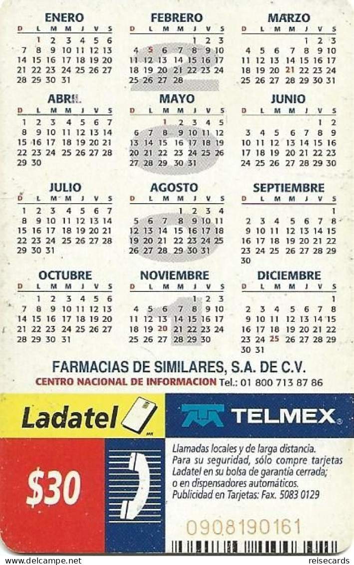 Mexico: Telmex/lLadatel - 2001 Pharmacias Similares. Calendar - Mexico