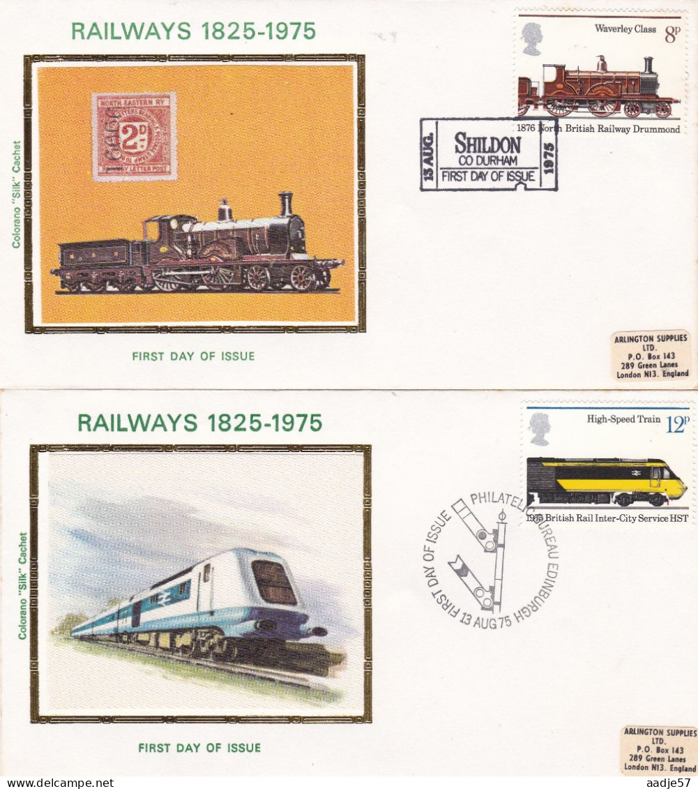 GB Engeland 1975 FDC 4x Sc #749-#752 Yvert 760/3 Stockton - Darlington First Steam Passenger Railway Train Darlington - Trenes