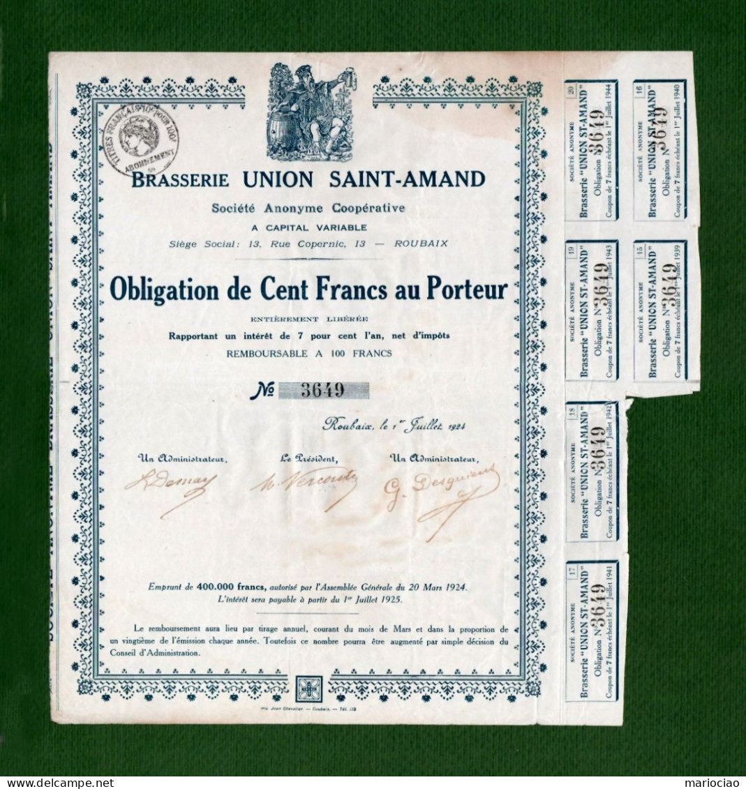 T-FR BRASSERIE UNION SAINT-AMAND ROUBAIX 1924 - Andere & Zonder Classificatie