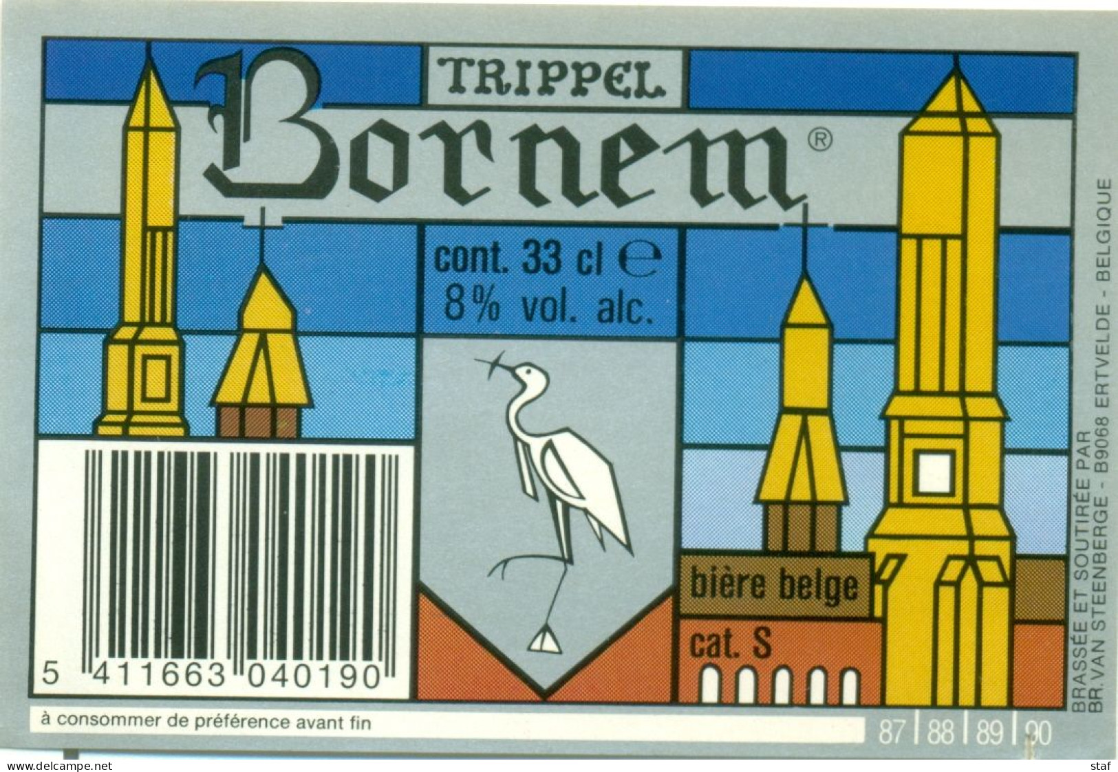 Oud Etiket Bier Bornem Trippel 8° - Brouwerij / Brasserie Van Steenberge Te Ertvelde - Cerveza