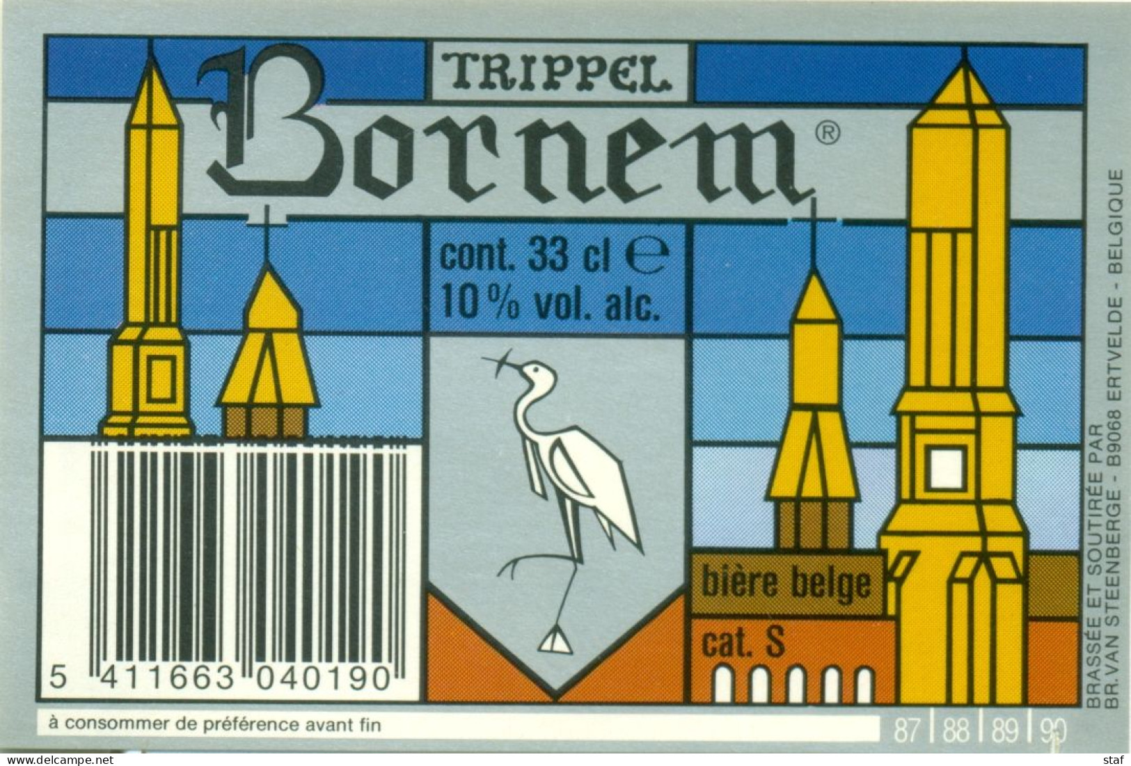 Oud Etiket Bier Bornem Trippel 10° - Brouwerij / Brasserie Van Steenberge Te Ertvelde - Bière