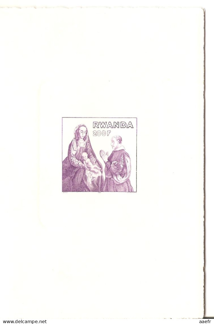 Rwanda 1981 - Cob 1086 - Tiré à Part Du Coin Original - L'Adoration Des Mages - Hugo Van Der Goes - Carton - Cartas & Documentos