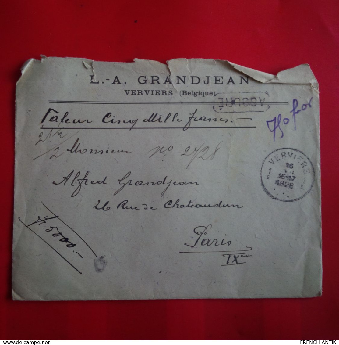 LETTRE RECOMMANDE VERVIERS POUR PARIS 1938 - Storia Postale