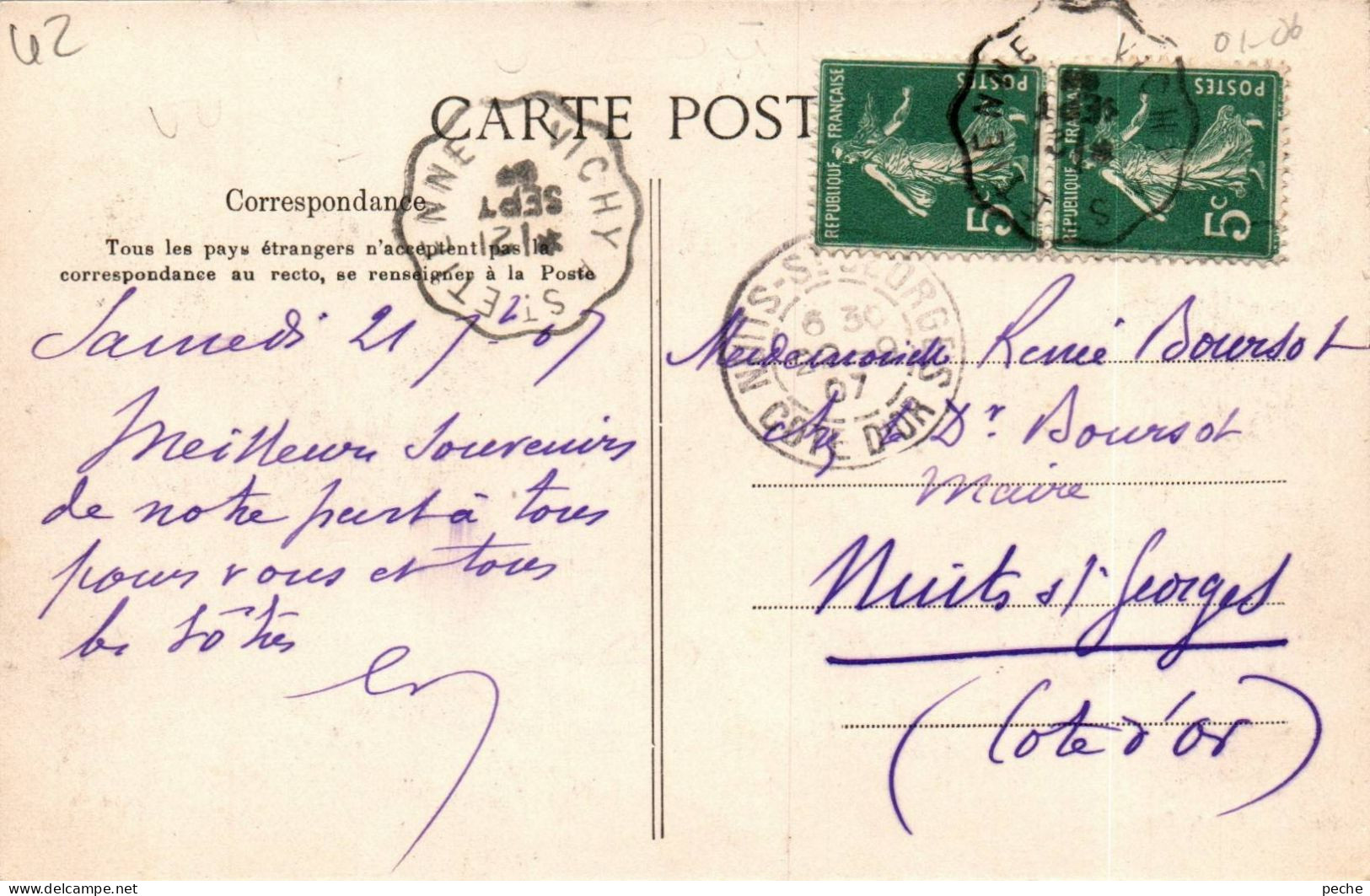 N°2101 W -cachet Convoyeur Vichy à St Etienne 1907- - Spoorwegpost