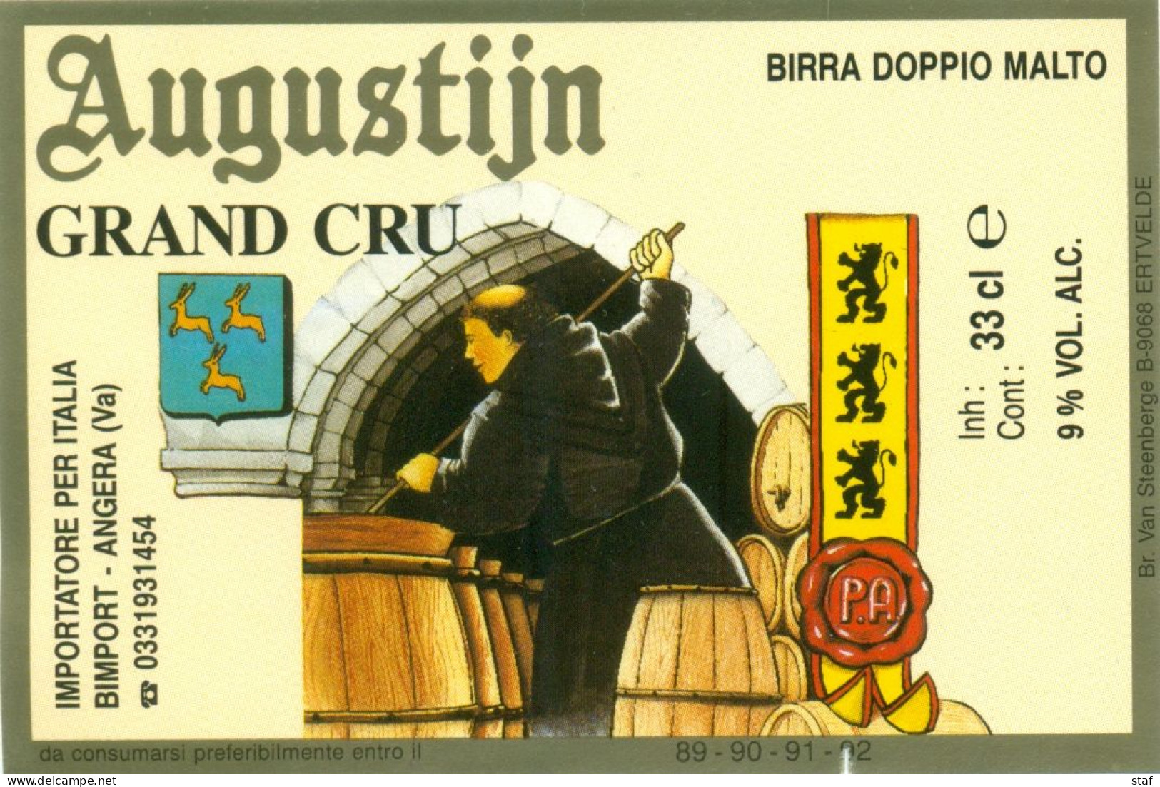 Oud Etiket Bier Augustijn Grand Cru - Brouwerij / Brasserie Van Steenberge Te Ertvelde - Birra