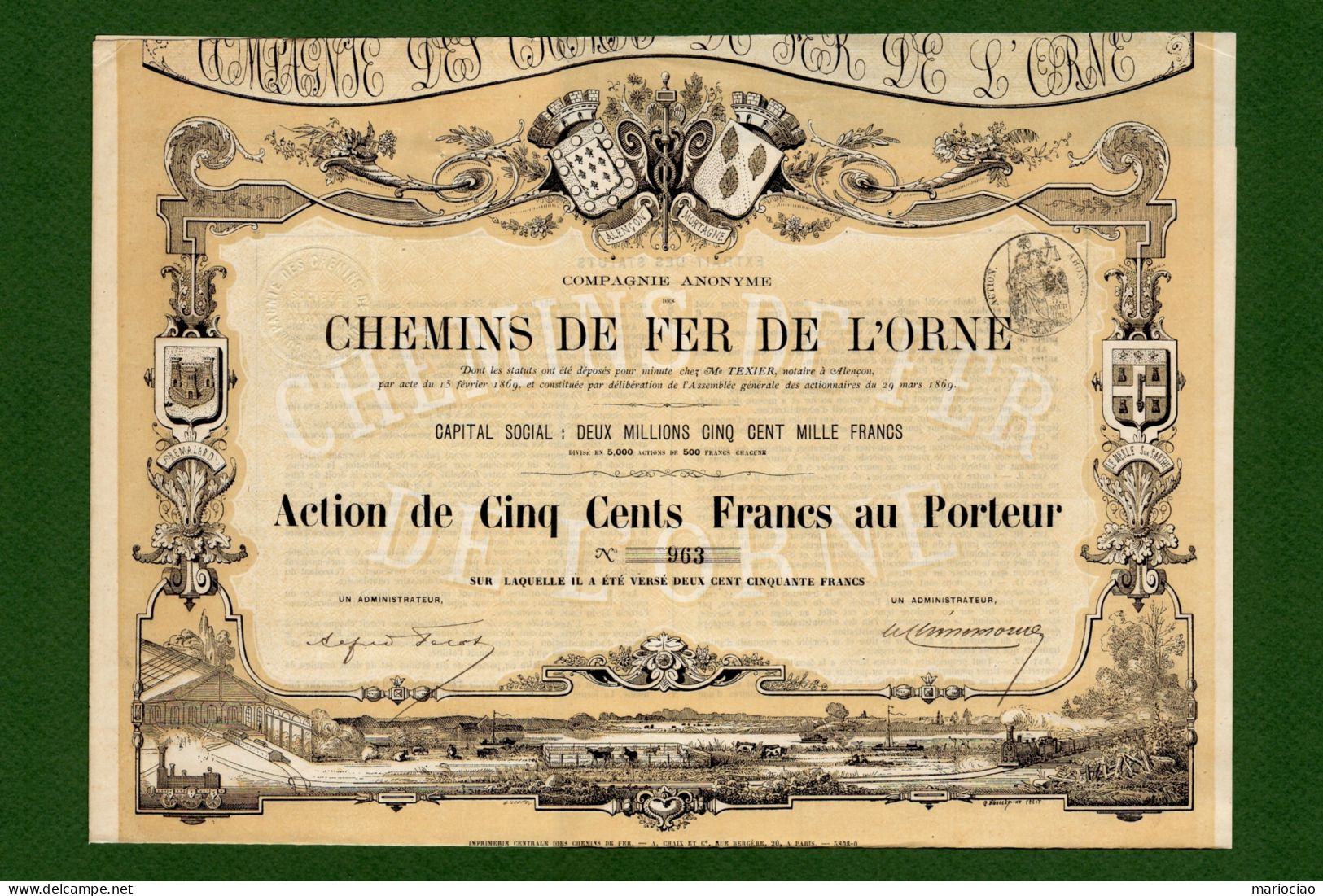 T-FR Chemins De Fer De L'ORNE 1869 - Chemin De Fer & Tramway