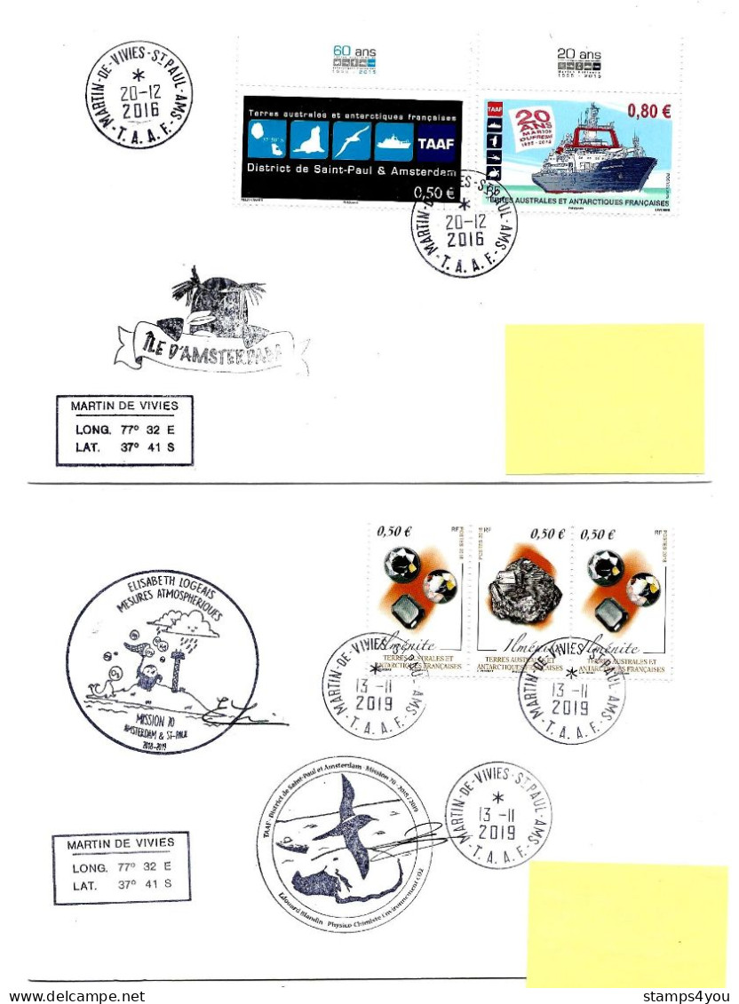 PO - 82 - 4 Enveloppes  St Paul & Amsterdam - Cachets Illustrés Et Signatures - Covers & Documents