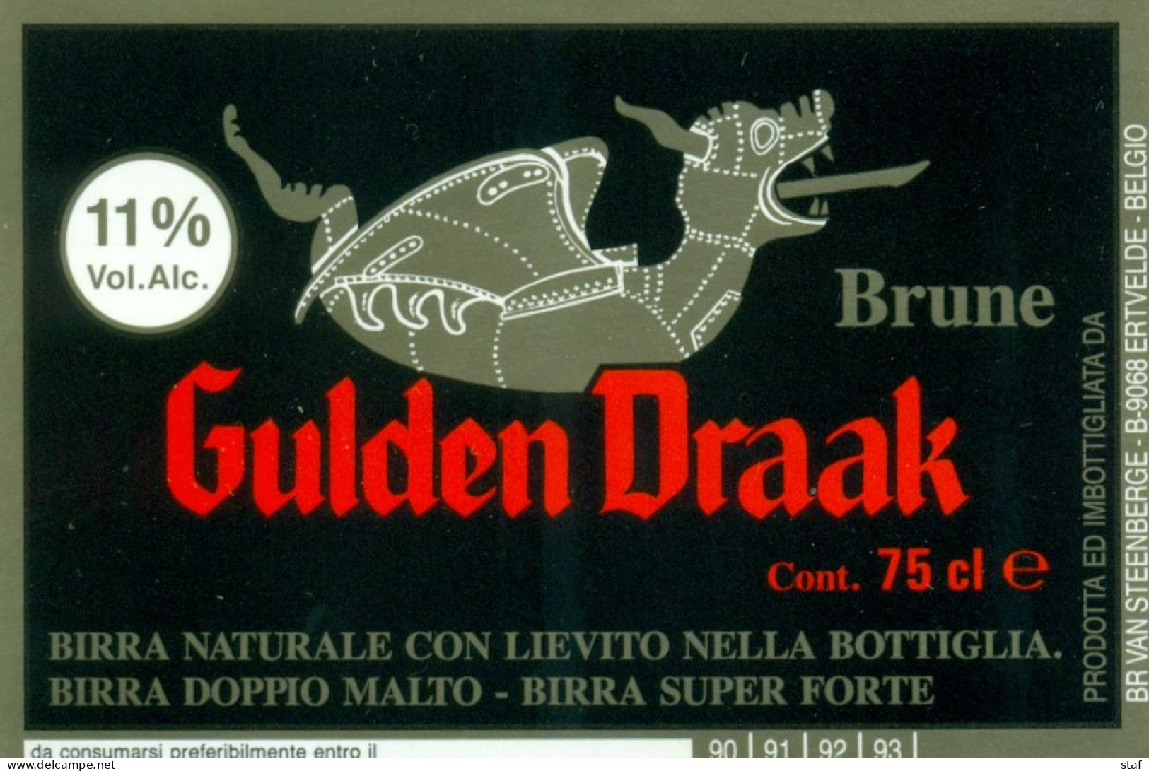 Oud Etiket Bier Gulden Draak Brune 75cl. 11° - Brouwerij / Brasserie Van Steenberge Te Ertvelde - Birra