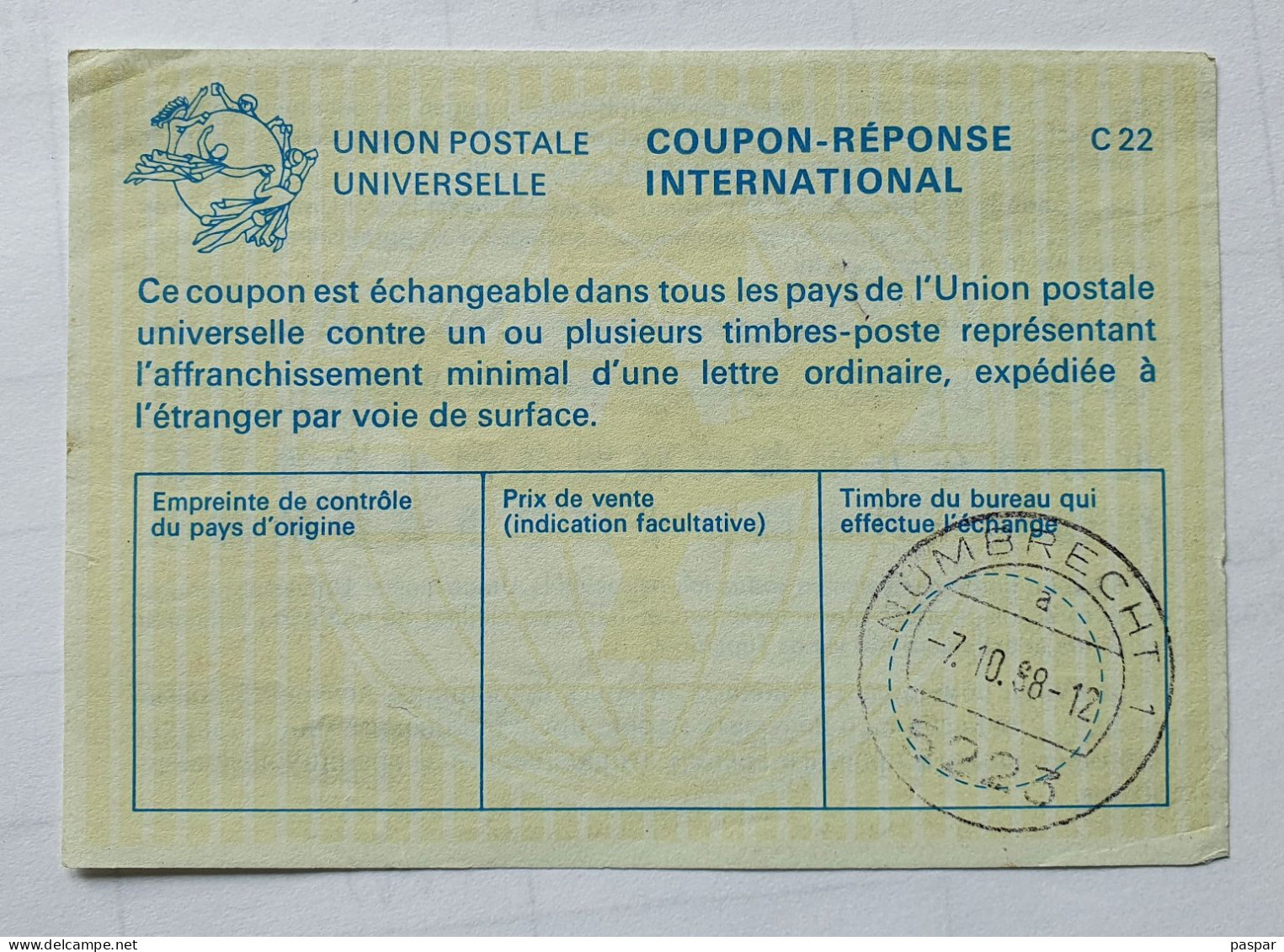 France Coupon Réponse International C22 - Numbrecht 1 1988 Allemagne - Union Postale Universelle - Antwortscheine