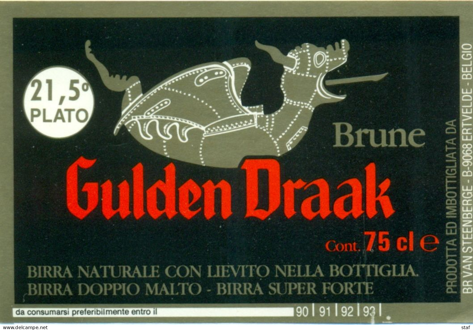 Oud Etiket Bier Gulden Draak Brune 75cl. 21,5° Plato - Brouwerij / Brasserie Van Steenberge Te Ertvelde - Cerveza