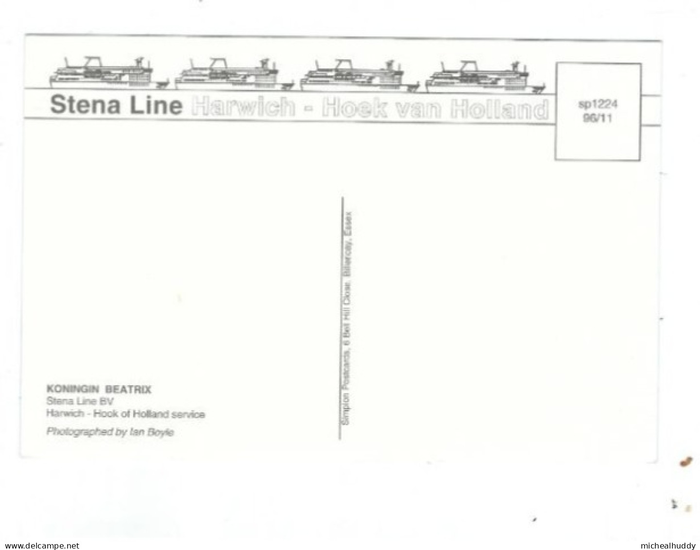 POSTCARD   SHIPPING  FERRY   STENNA LINE KONINGIN BEATRIX   PUBL BY SIMPLON POSTCARDS - Fähren