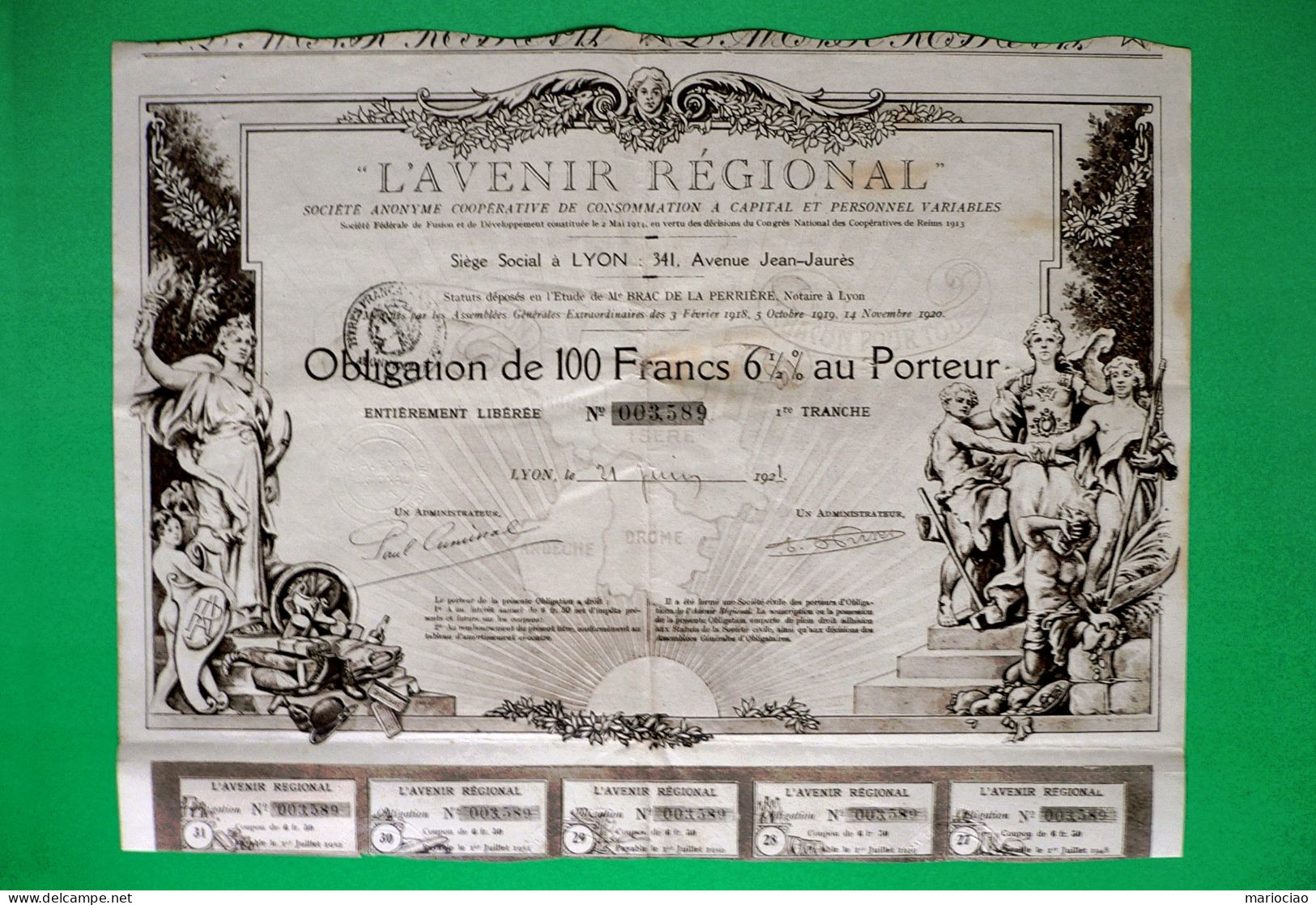 T-FR L' Avenir Régional Lyon 1921 - Andere & Zonder Classificatie