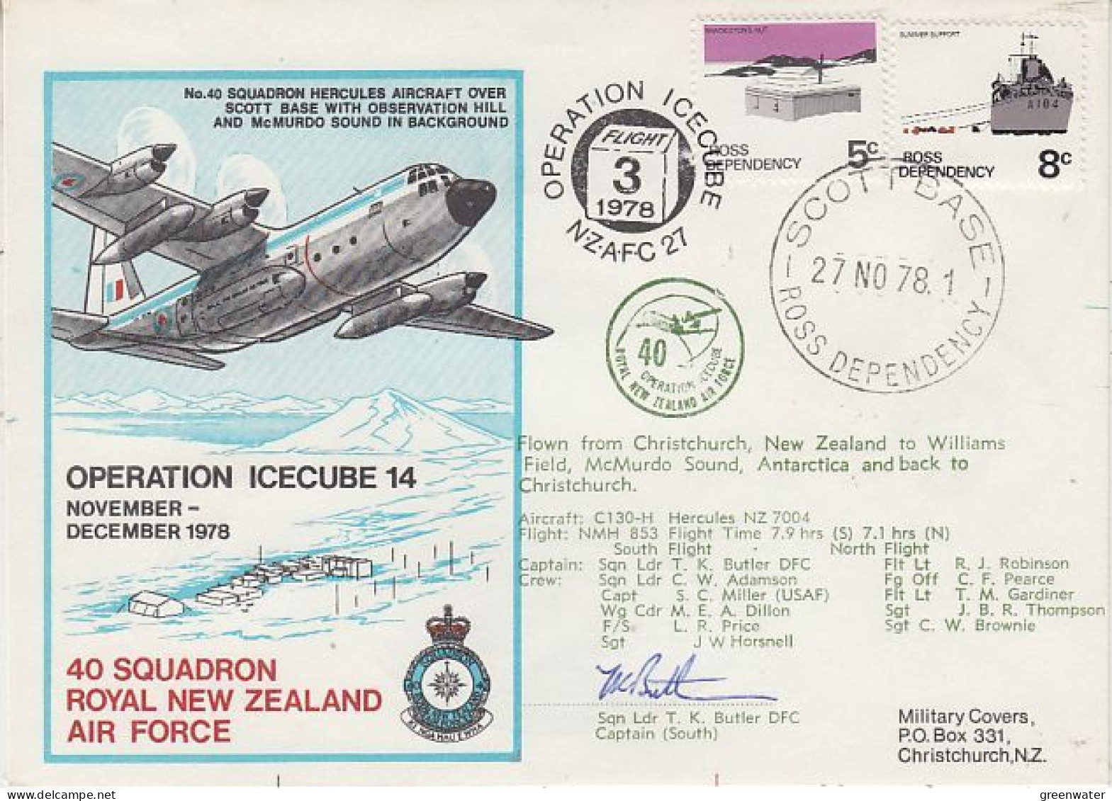 Ross Dependency 1978 Operation Icecube 14 Signature  Ca Scott Base 27 NOV 1978 (RT166) - Cartas & Documentos