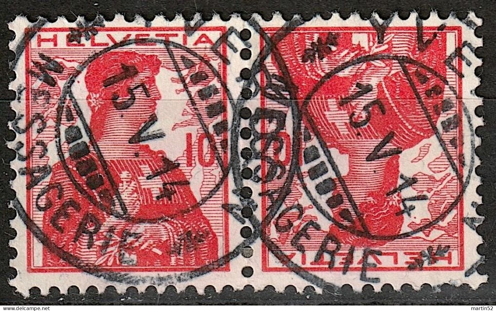Schweiz Suisse 1909: Kehrdruck HELVETIA 10+10 Tête-bêche Zu K4 / Mi K6 Mit Voll-⊙ YVERDON 15.V.14  (Zu CHF 27.00) - Kopstaande