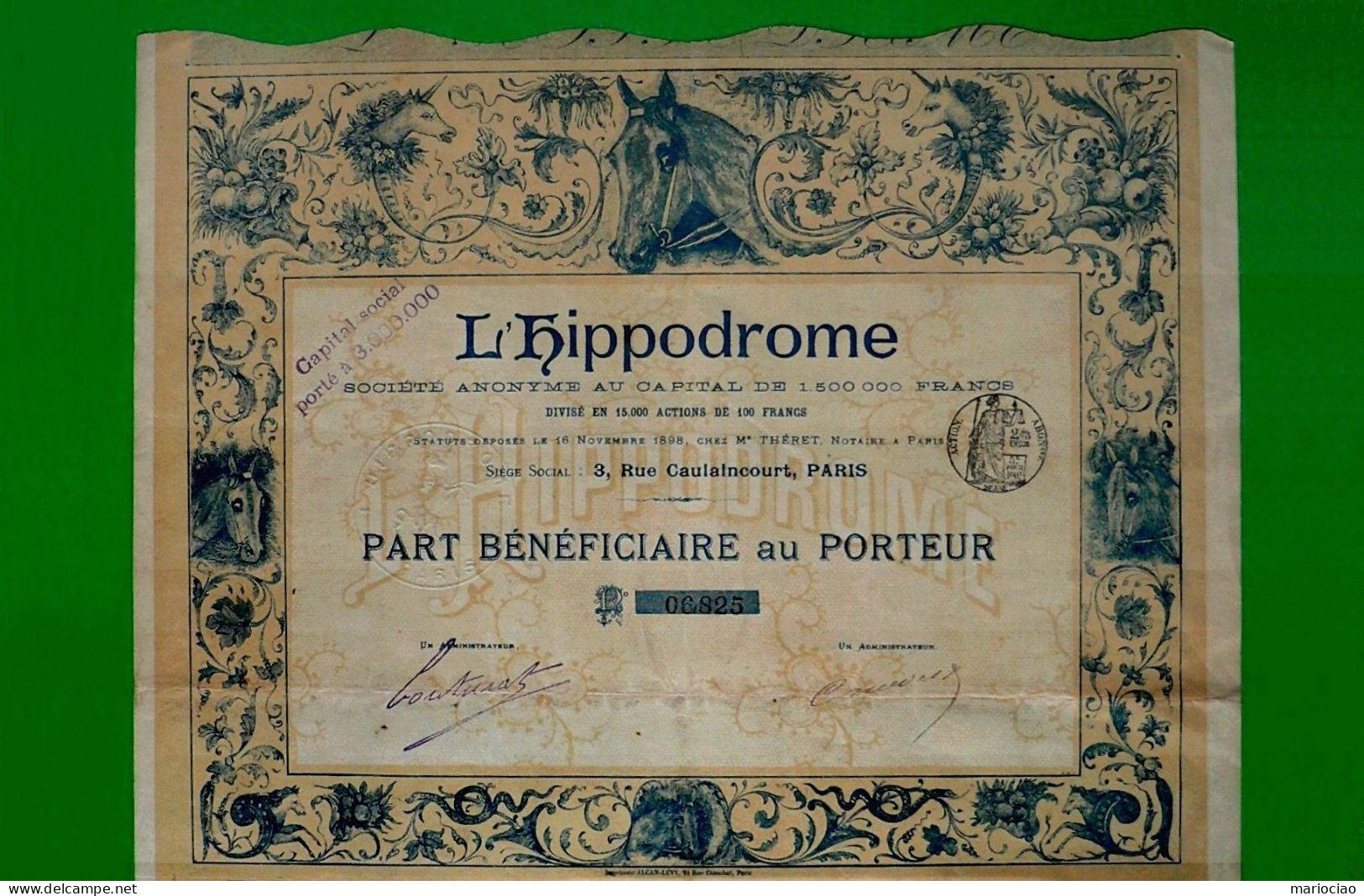 T-FR L'Hippodrome 1898 Part Beneficière Au Porteur - Sport