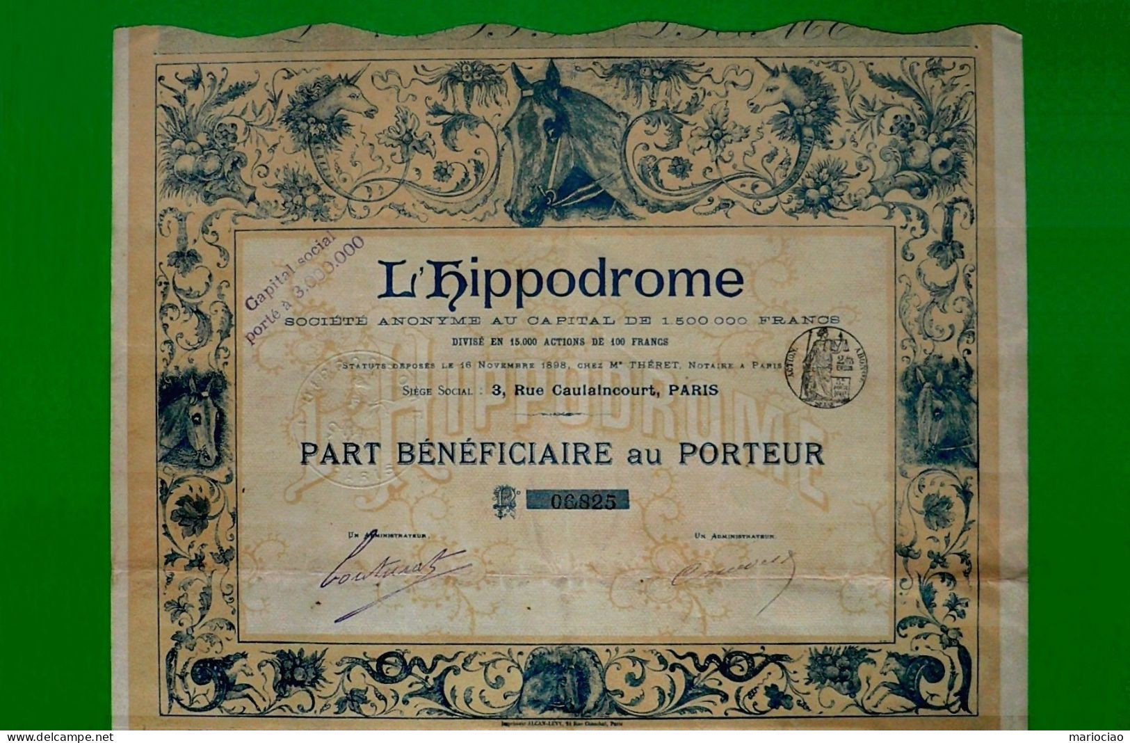 T-FR L'Hippodrome 1898 Part Beneficière Au Porteur - Sports