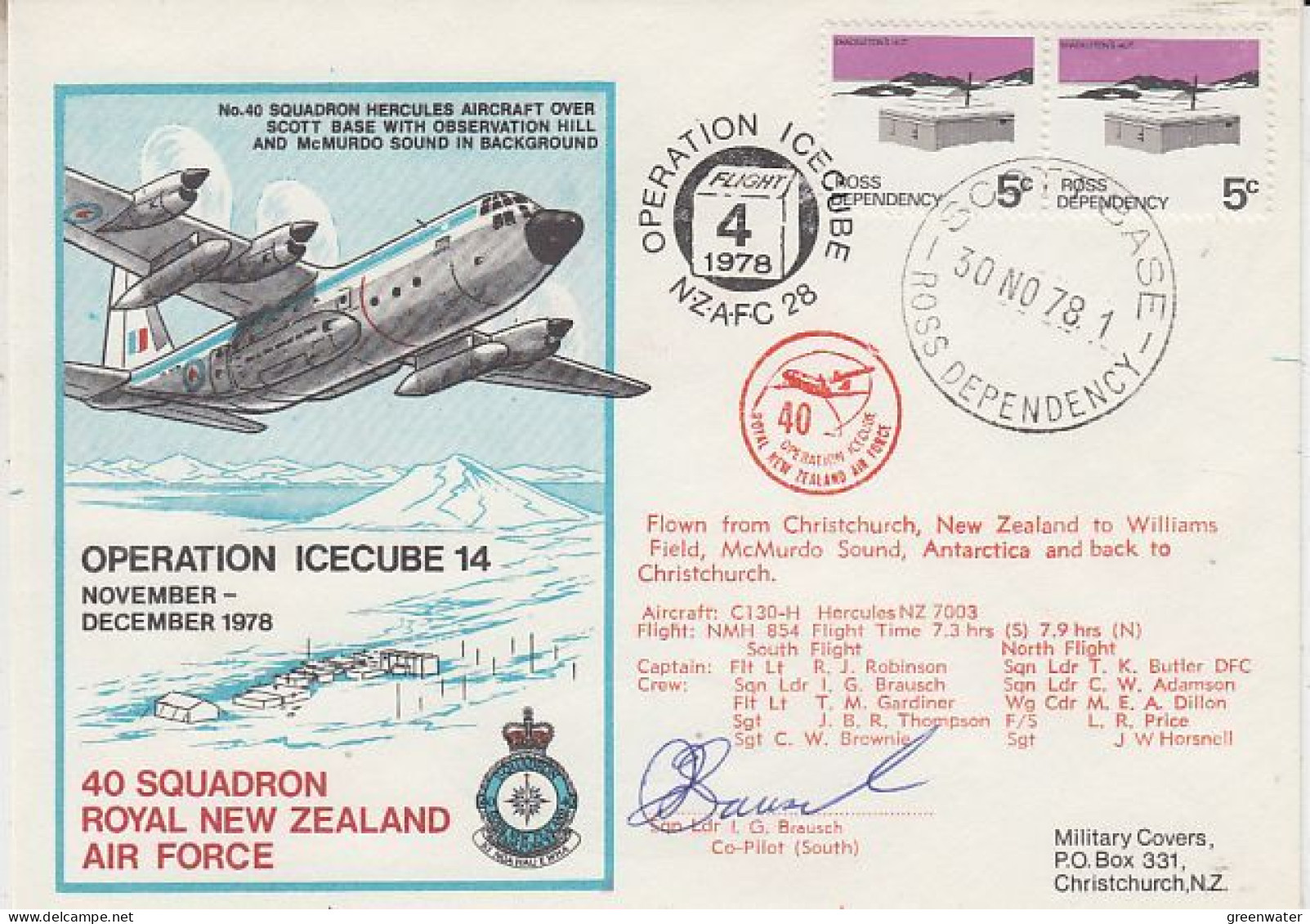 Ross Dependency 1978 Operation Icecube 14 Signature  Ca Scott Base 30 NOV 1978 (RT167) - Covers & Documents