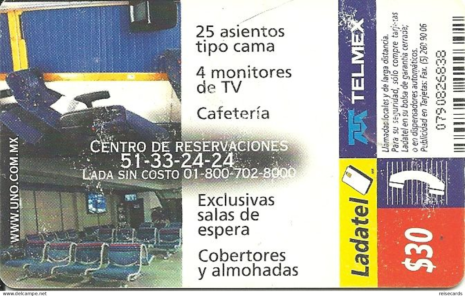 Mexico: Telmex/lLadatel - 2000 UNO Servicio De Avión Por Tierra. Autobus - Mexique