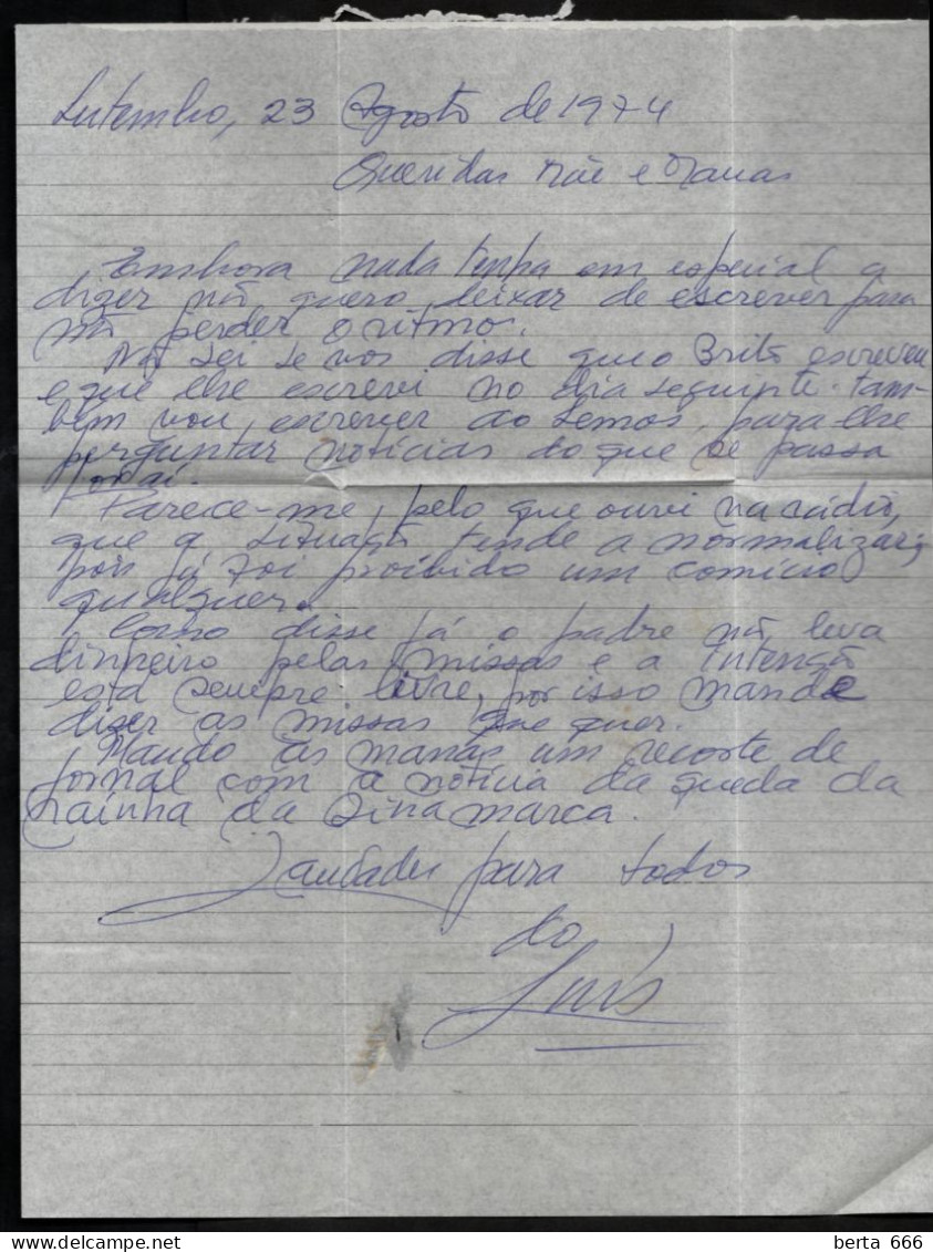 Angola > Penafiel * Carta 1974 * A Viscondessa De Vilarinho De São Romão - Angola