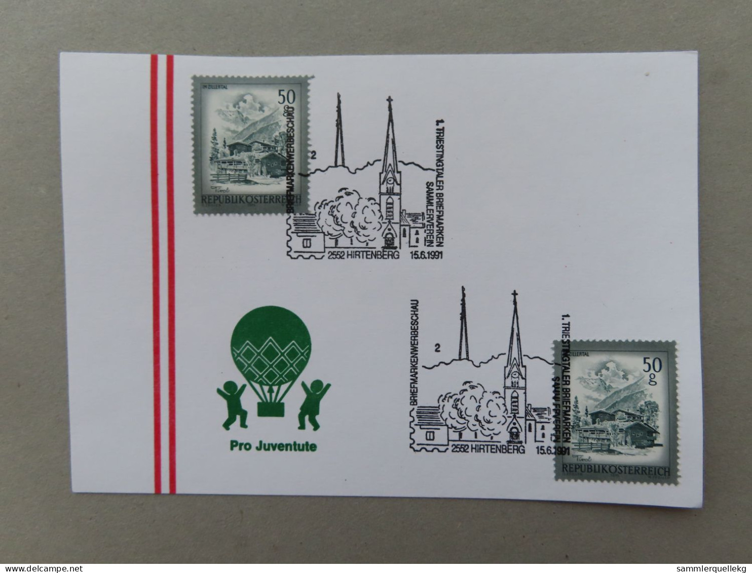 Österreich Pro Juventute - Mit Sonderstempel 15. 6. 1991 Hirtenberg,1. Triestingtal Briefmarken Sammlerverein (Nr.1422) - Altri & Non Classificati