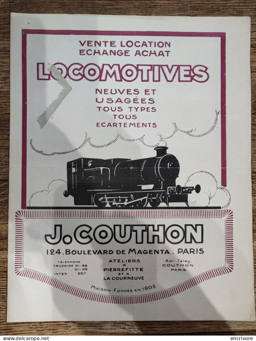 LOCOMOTIVES J. COUTHON Vente Location 1921 Tender Tilkin Koppel ... - Transport