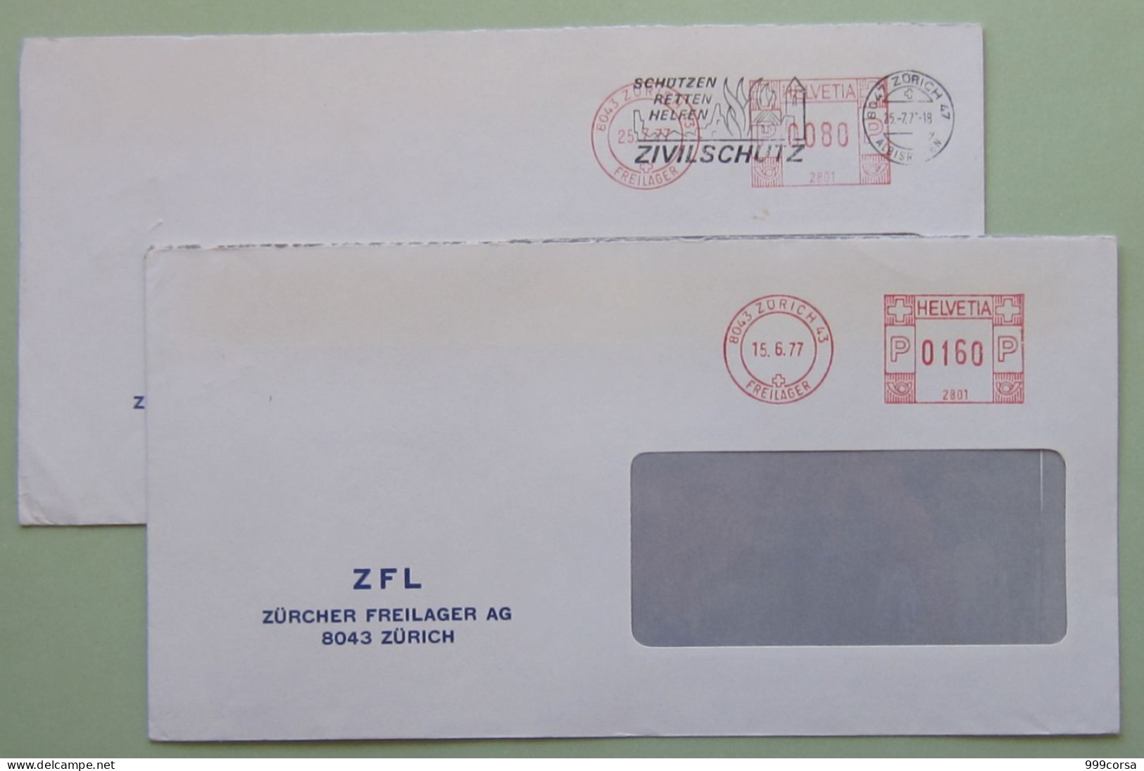 Svizzera, ZFL,Zurcher Freilager, Targhetta Protezione Civile, A.m.,ema,meter,freistempel, 4 Buste 2 Frammenti(DZ723973)) - Postage Meters