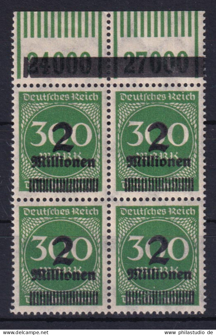 Deutsches Reich 310 C W Oberrand 4er Block Ziffern 2 Mio Auf 300 M ** /1 - Autres & Non Classés