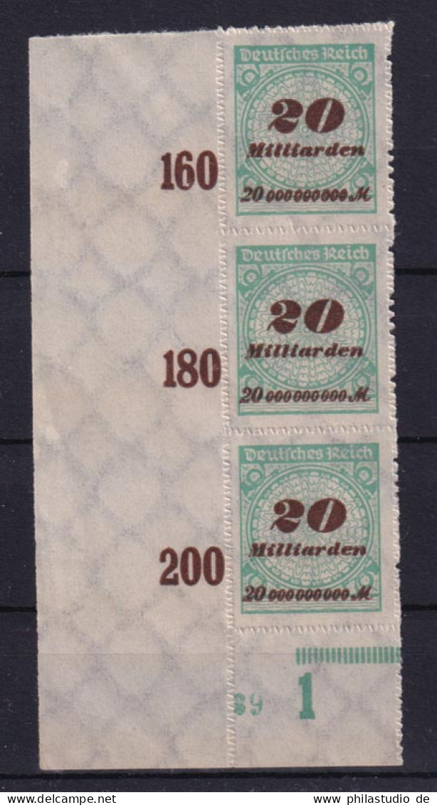 Deutsches Reich 329 BP Unterrand Mit Pl. Nr. 4  3er Streifen Ziffern 20 Mrd M**  - Autres & Non Classés
