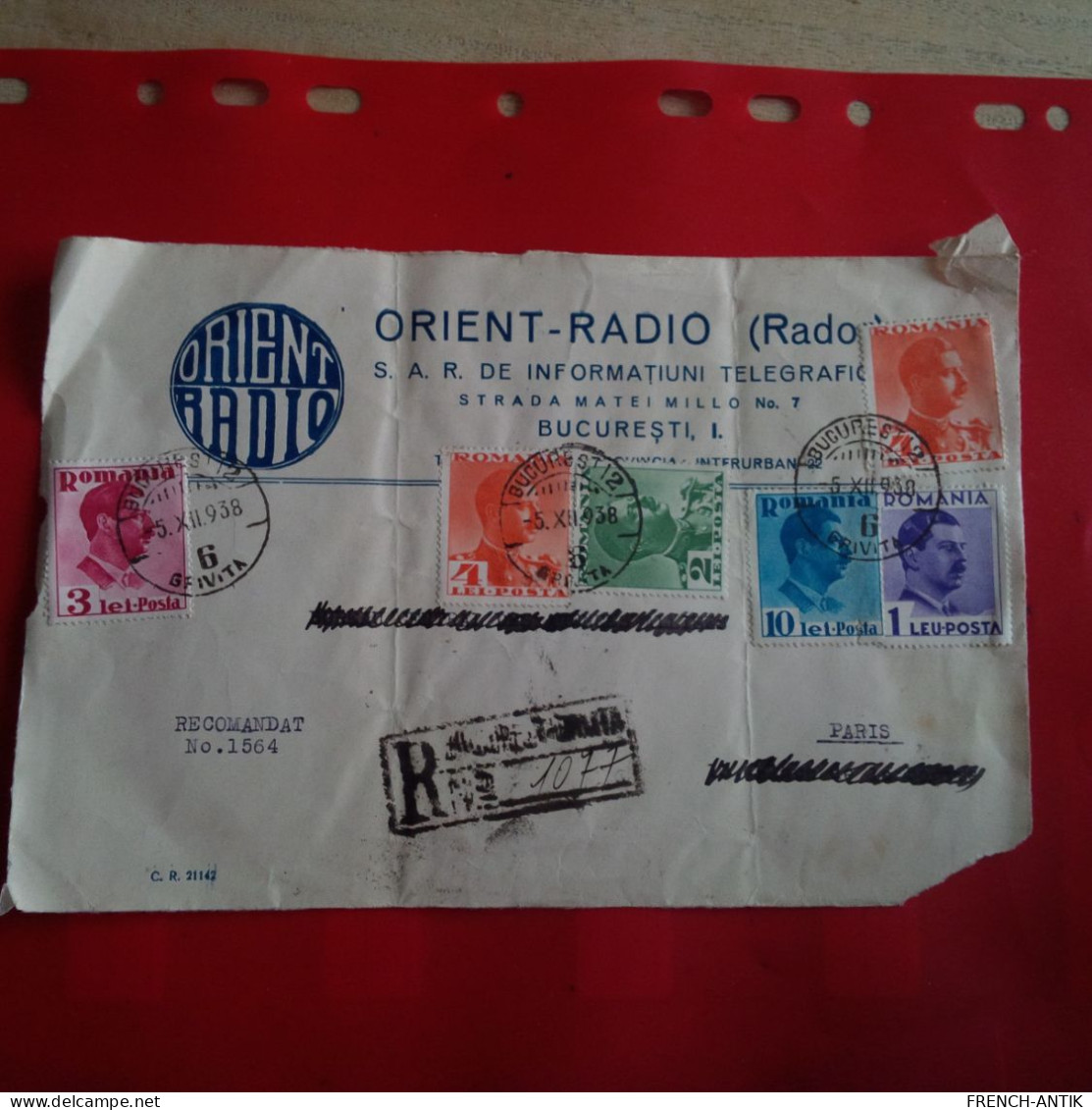 LETTRE DEVANT ORIENT RADIO BUCURESTI POUR PARIS - Storia Postale