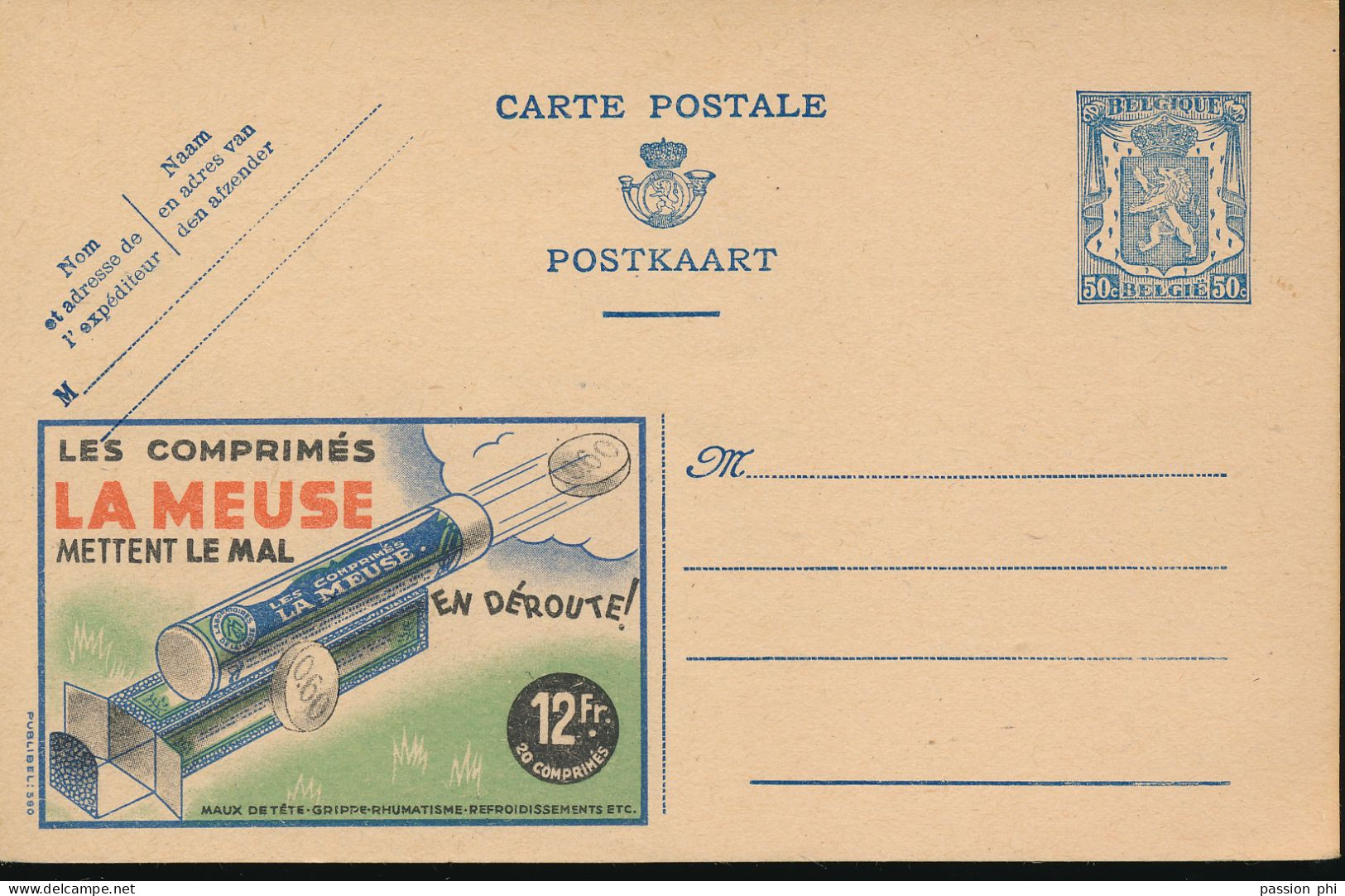 BELGIUM PPS 50C BLUE "SCEAU D'ETAT" SBEP PUBLIBEL 590 UNUSED - Publibels