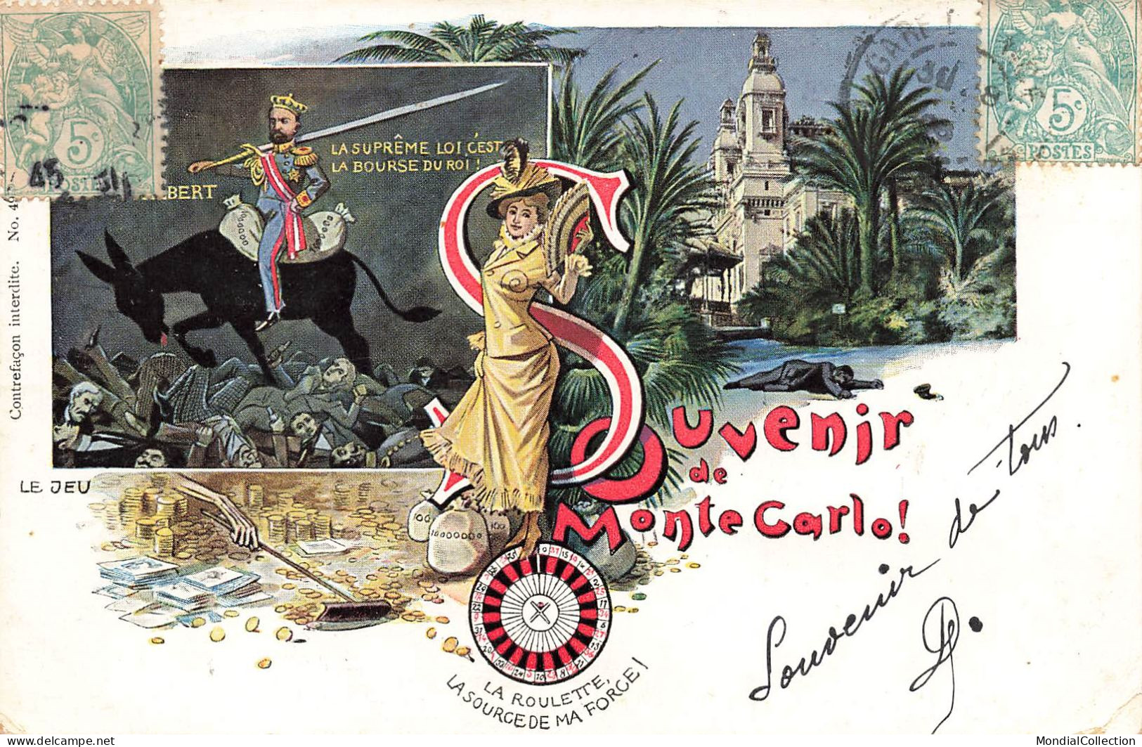 MIKIBP9-026- MONACO SOUVENIR DE MONTE CARLO ROI ALBERT ROULETTE SARAH BERNHART - Monte-Carlo