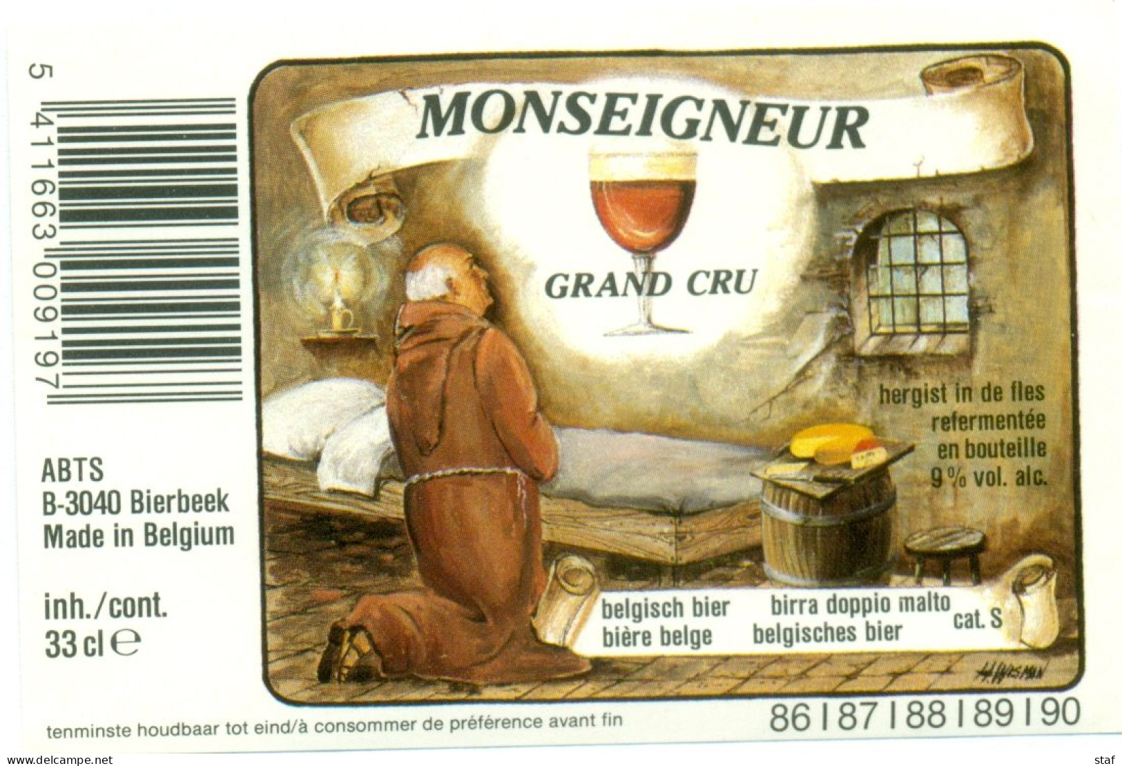 Oud Etiket Bier Monseigneur  Grand Cru - Brouwerij / Brasserie ABTS Te Bierbeek - Bier