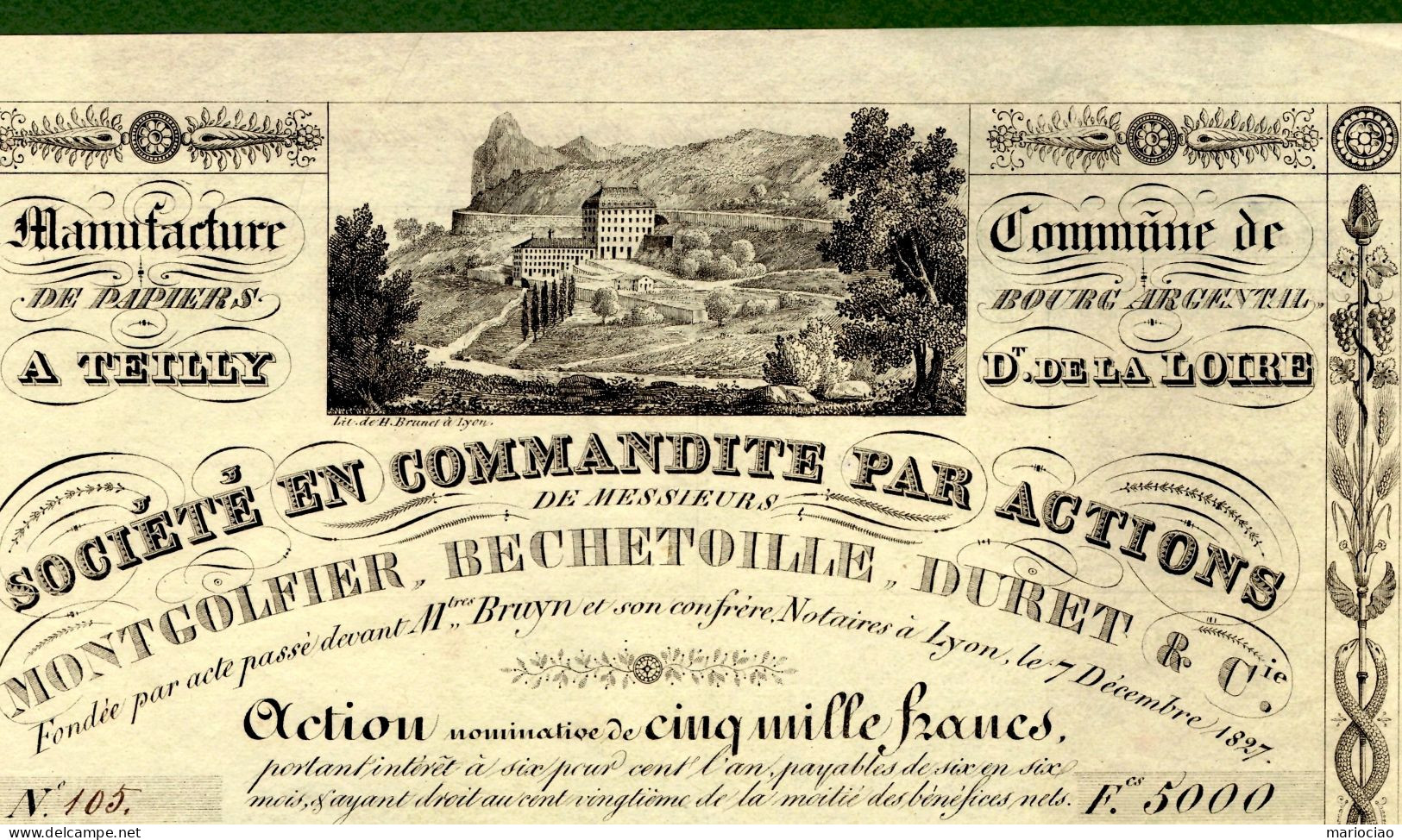 T-FR Montgolfier, Bechetoille, Duret & Cie - LYON 1828 Rare - Otros & Sin Clasificación